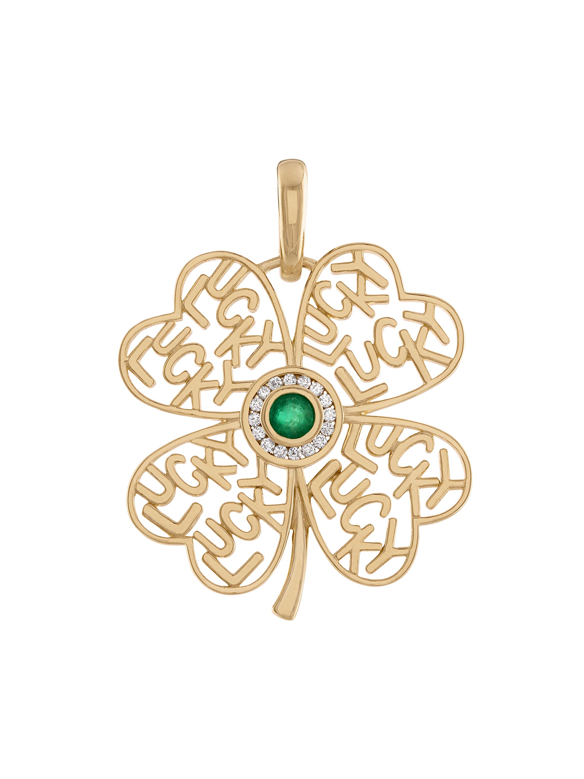 Eden Presley Women's I Feel Lucky 14K Yellow Gold, Emerald & 0.08 TCW Diamond Pendant - Yellow Gold