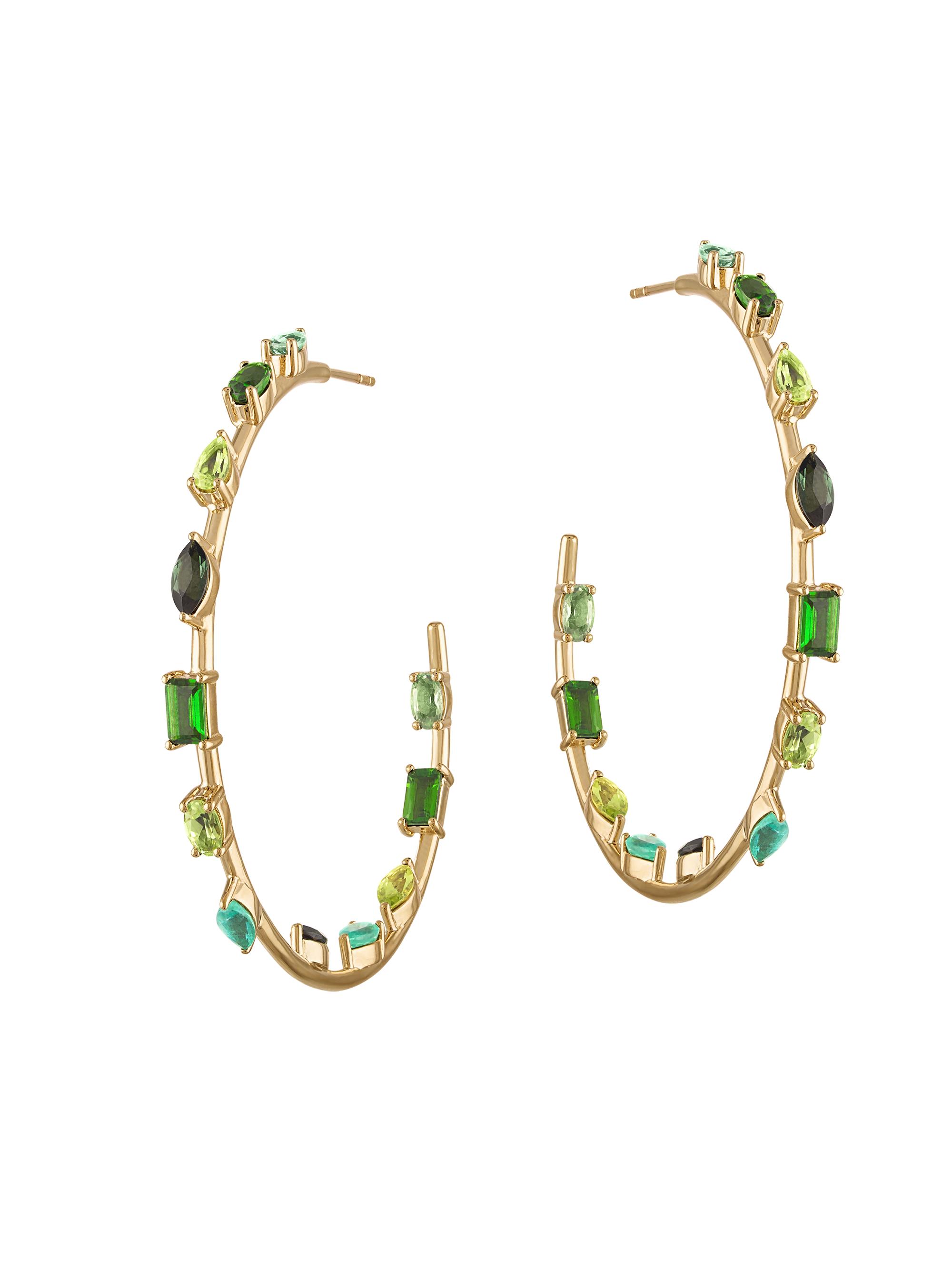 Eden Presley Women's Goddess 14K Yellow Gold & Green Sapphire Inside-Out Hoops - Yellow Gold