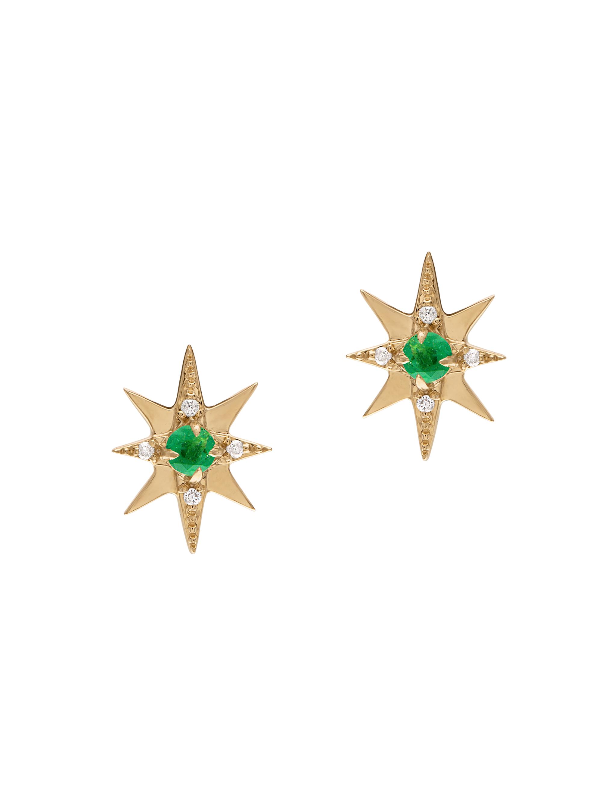 Eden Presley Women's Starburst  14K Yellow Gold, Emerald & 0.042 TCW Diamond Stud Earrings - Yellow Gold