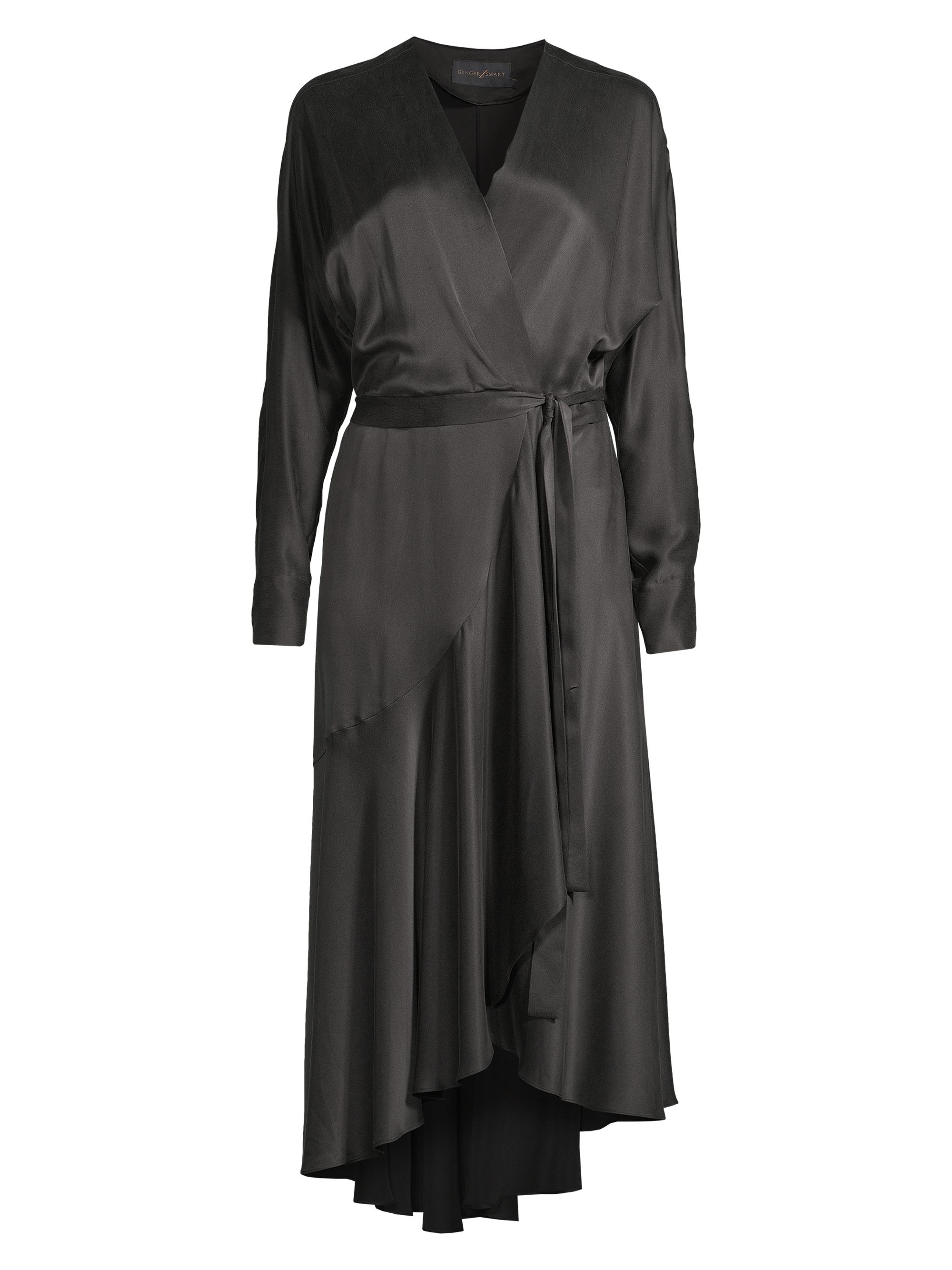 Ginger & Smart Women's Grace Silk Wrap Midi-Dress - Black