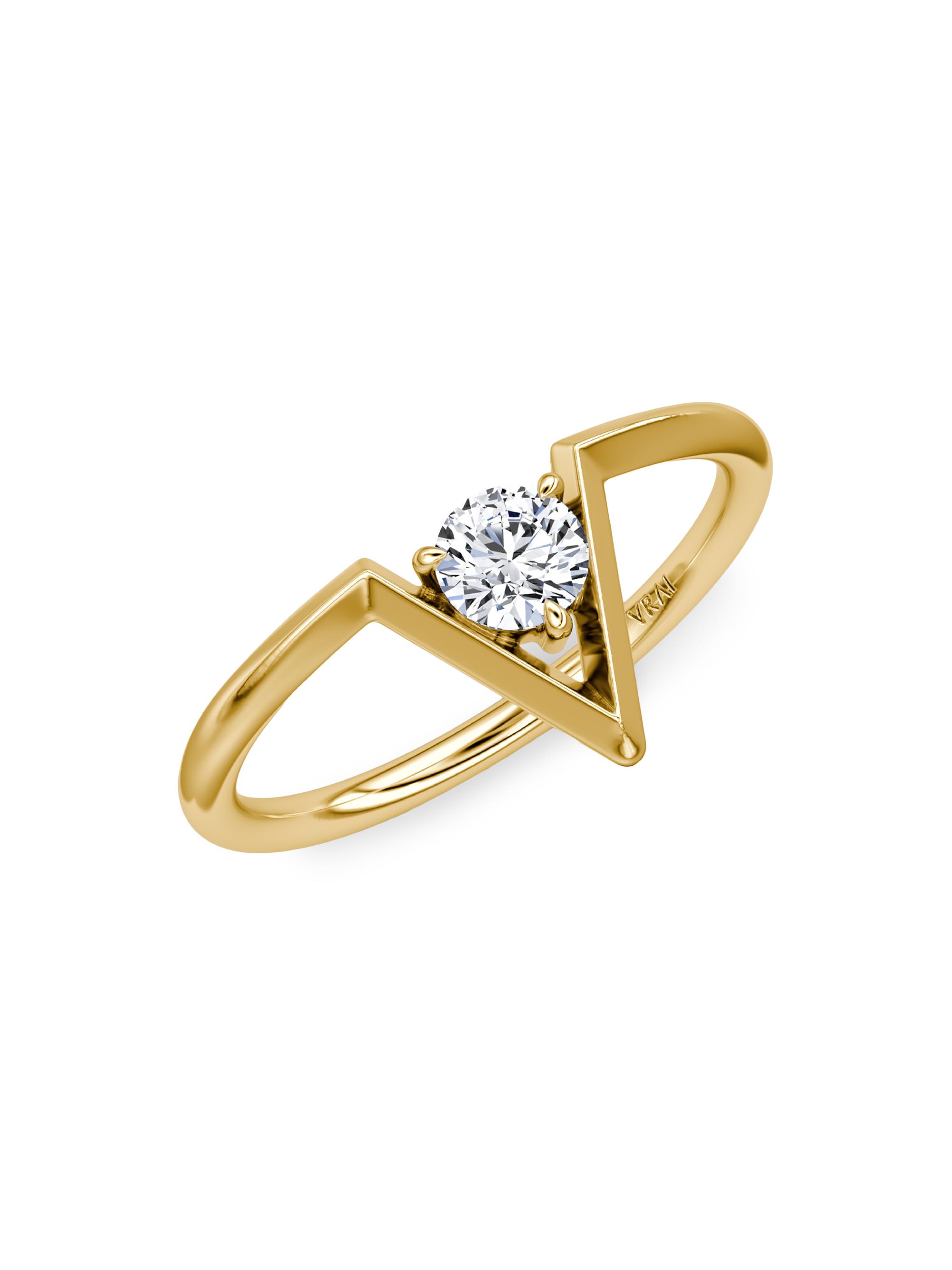 VRAI Women's  V 14K Yellow Gold & 0.25 TCW Lab-Grown Diamond Ring - 0.25 Tcw