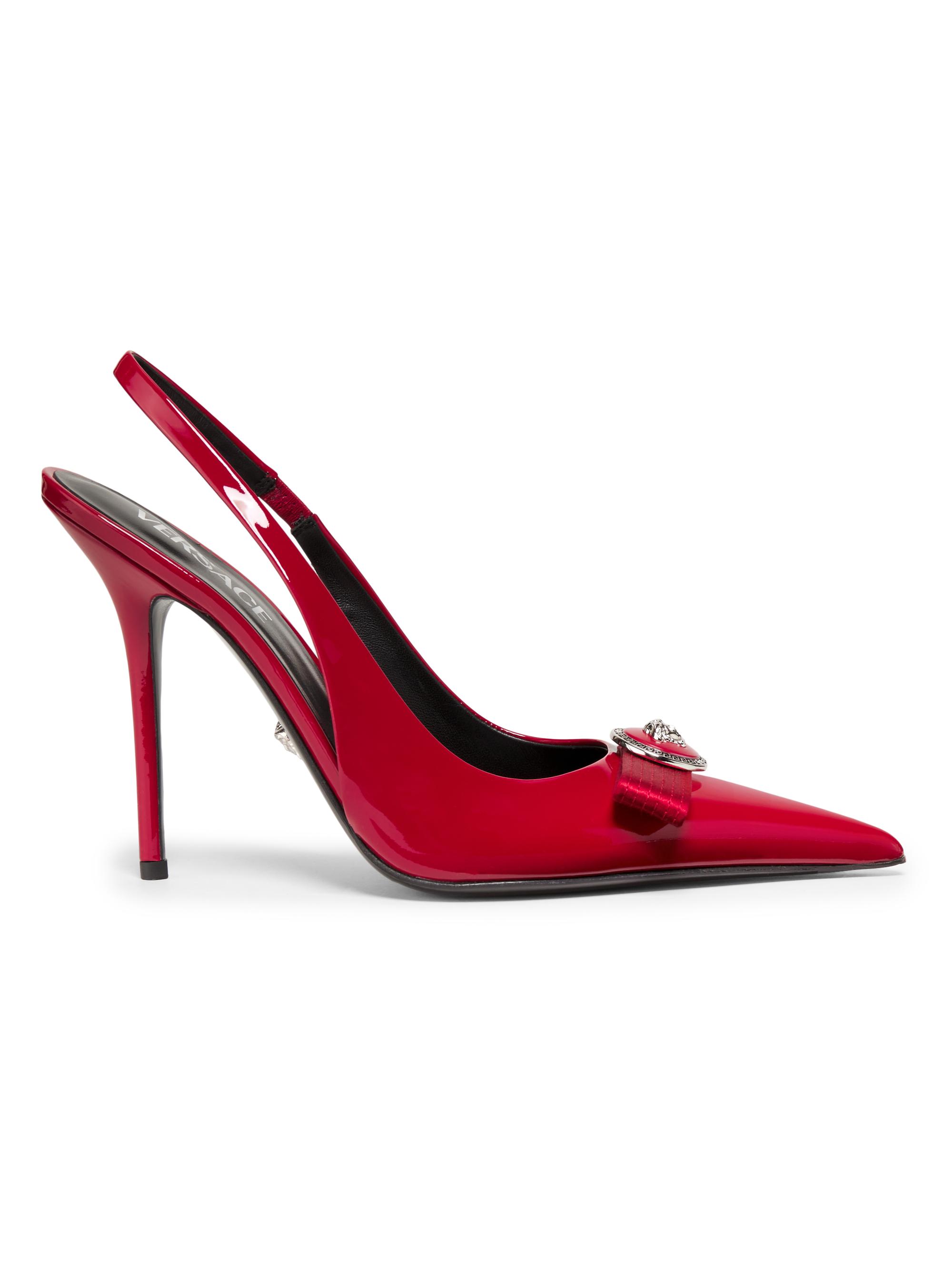 Versace Women's 110MM Patent Leather Slingback Pumps - Lipstick Red Palladium