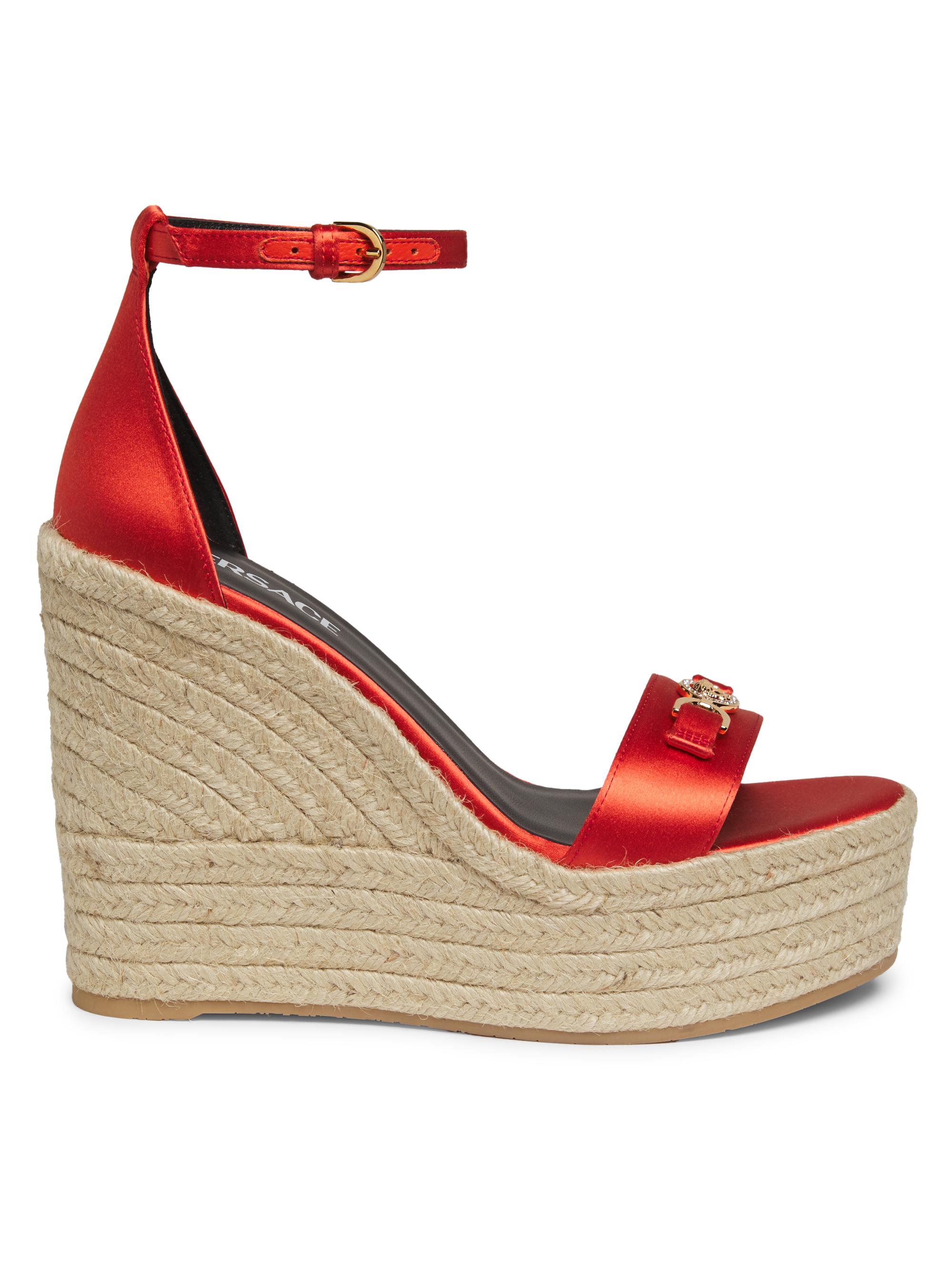 Versace Women's 140MM Satin Espadrille Wedge Sandals - Coral