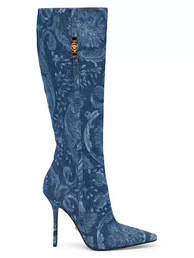 T.110 110MM Floral Denim Pointed Boots
