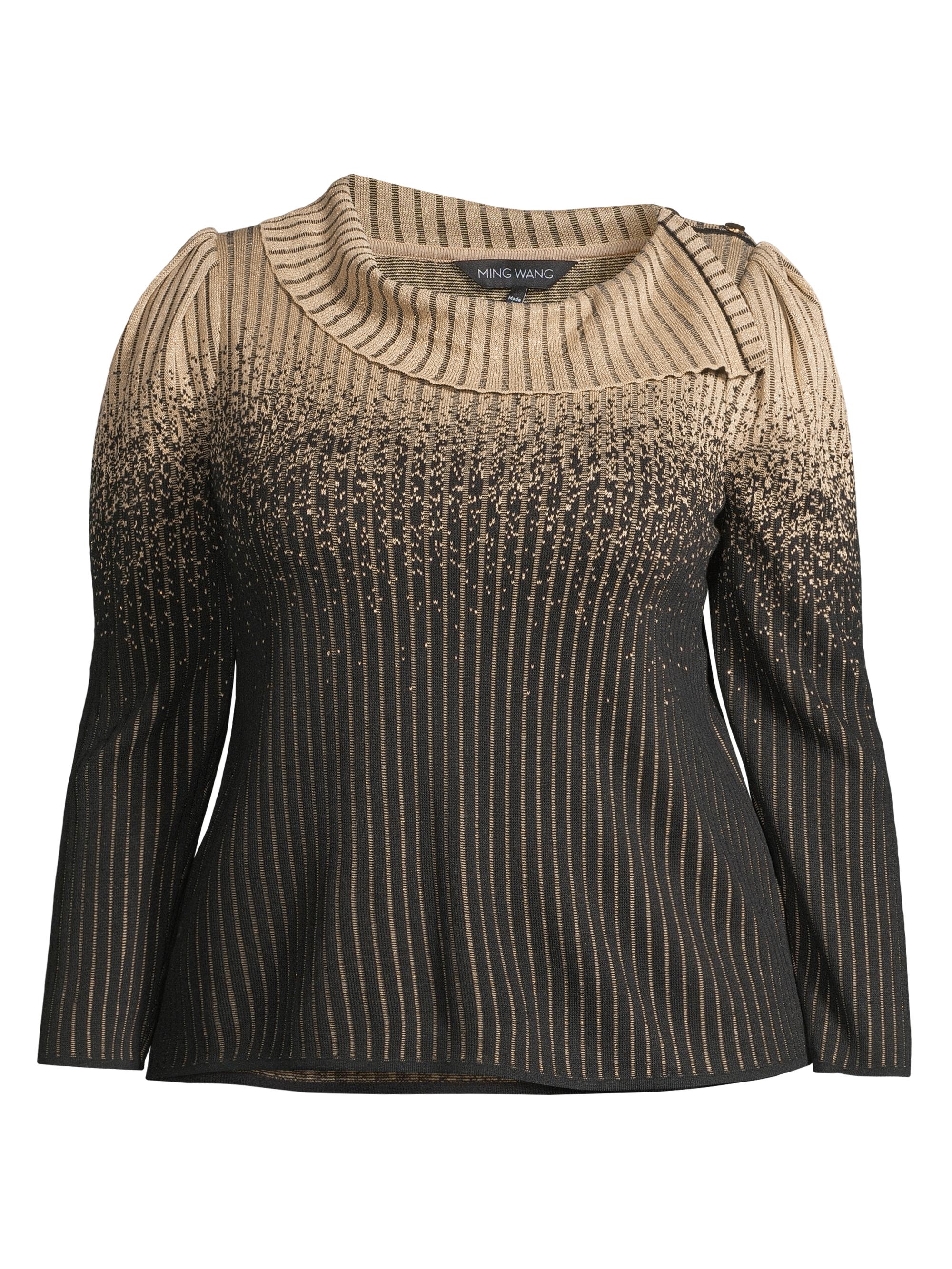 Ming Wang Women's Foldover Knit Blouse - Black Gold
