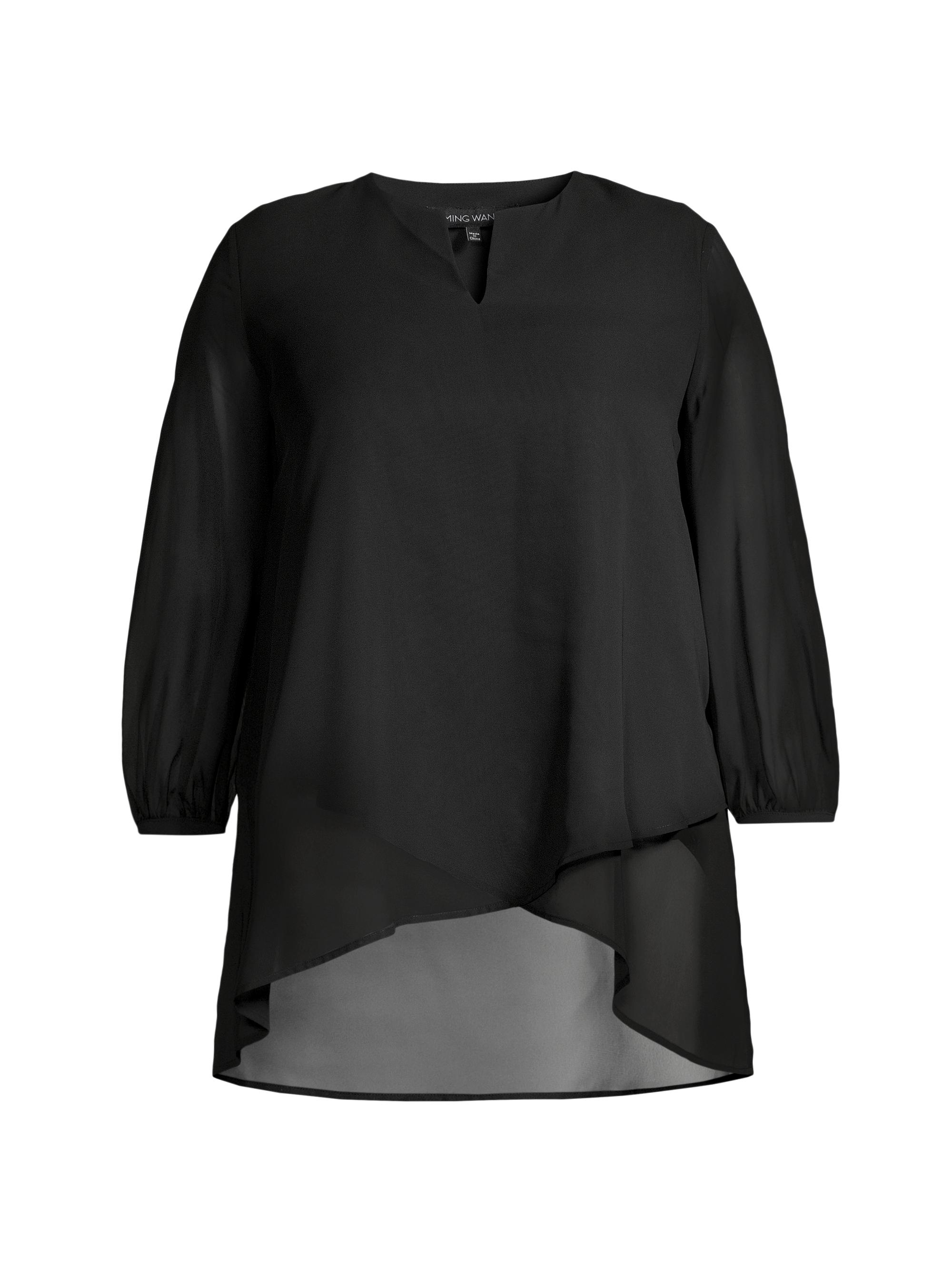 Ming Wang Women's Chiffon High-Low Blouse - Black