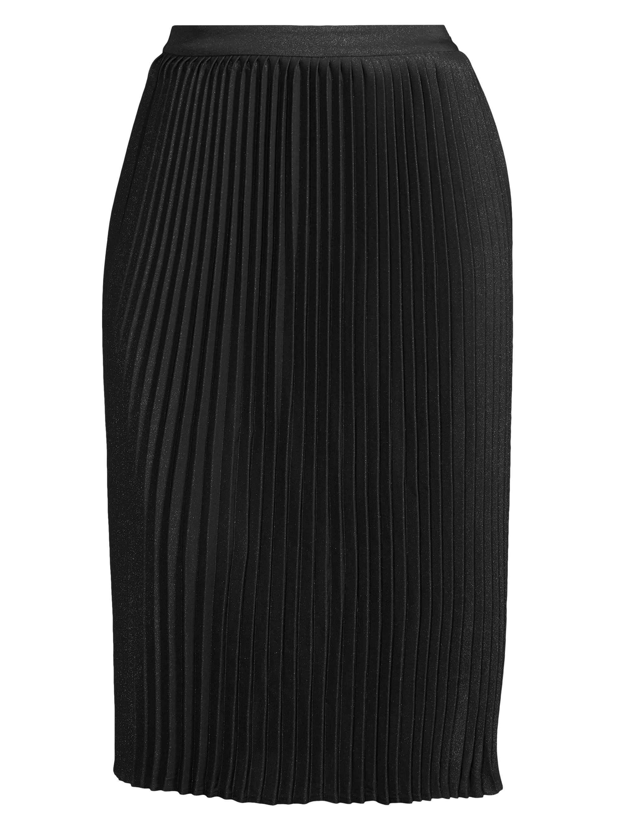 Ming Wang Women's Plus Size Shimmer Pleated Woven Midi-Skirt - Black Silver