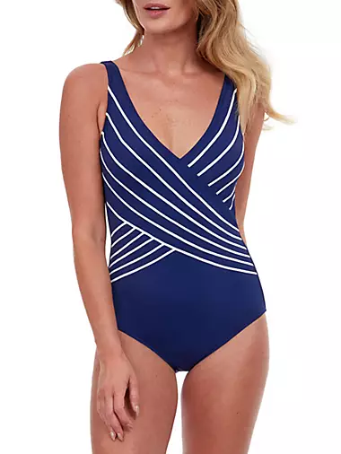 Gottex Womens Nautical One Piece Swimsuit Red/White/Blue Size 6