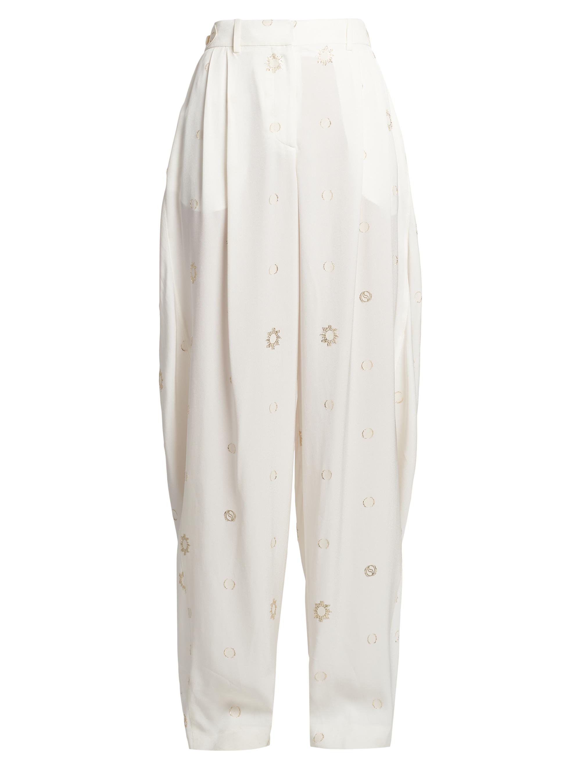 Stella McCartney Women's Embroidered High-Rise Wide-Leg Pants - Natural