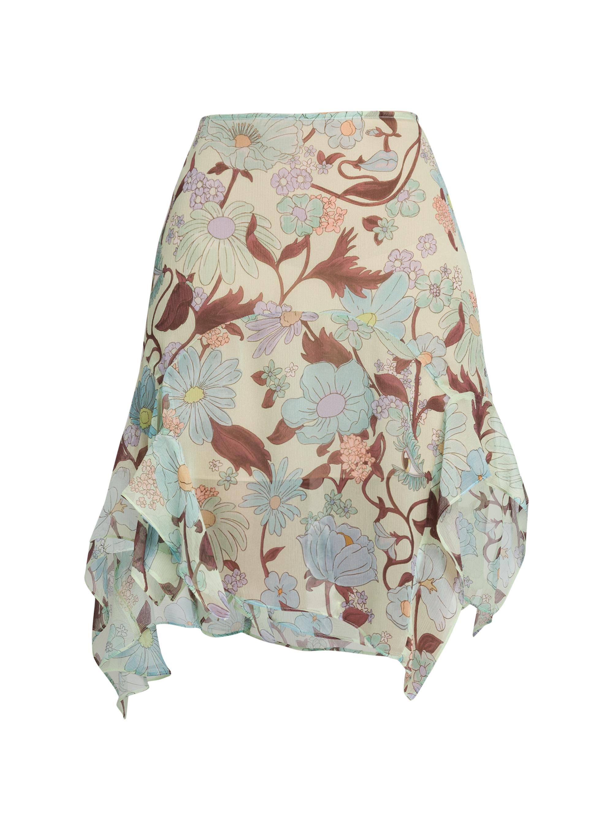 Stella McCartney Women's Floral Asymmetric Silk Midi-Skirt - Multicolor Mint