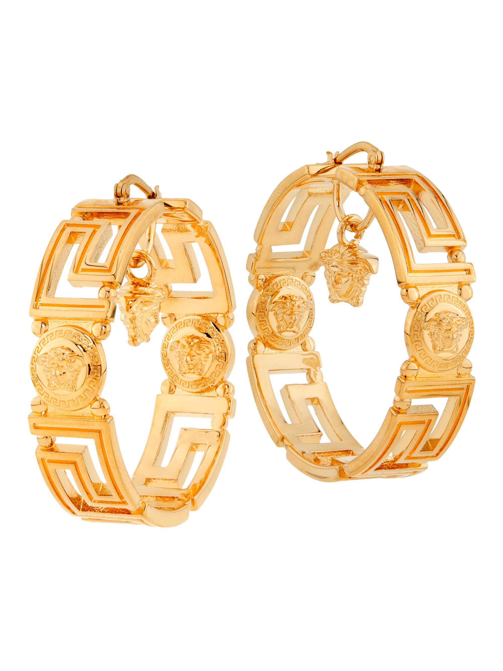 Versace Goldtone Greca & Medusa Head Hoop Earrings | Saks Fifth Avenue