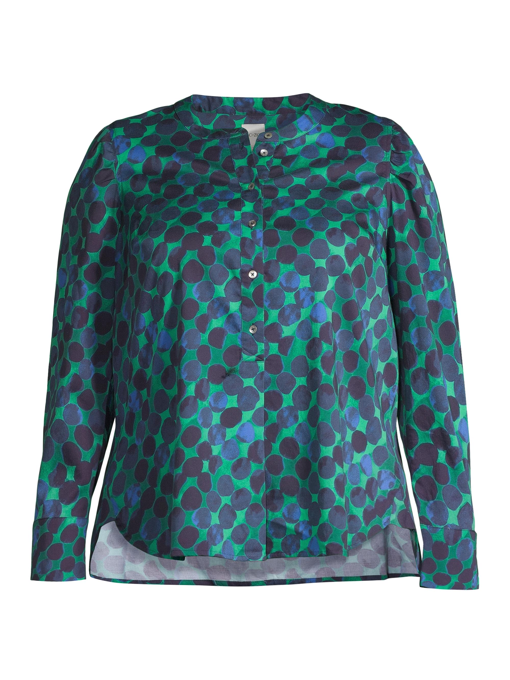 NIC+ZOE Women's Plus Size Ocean Dot Stretch Cotton Top - Green Multi