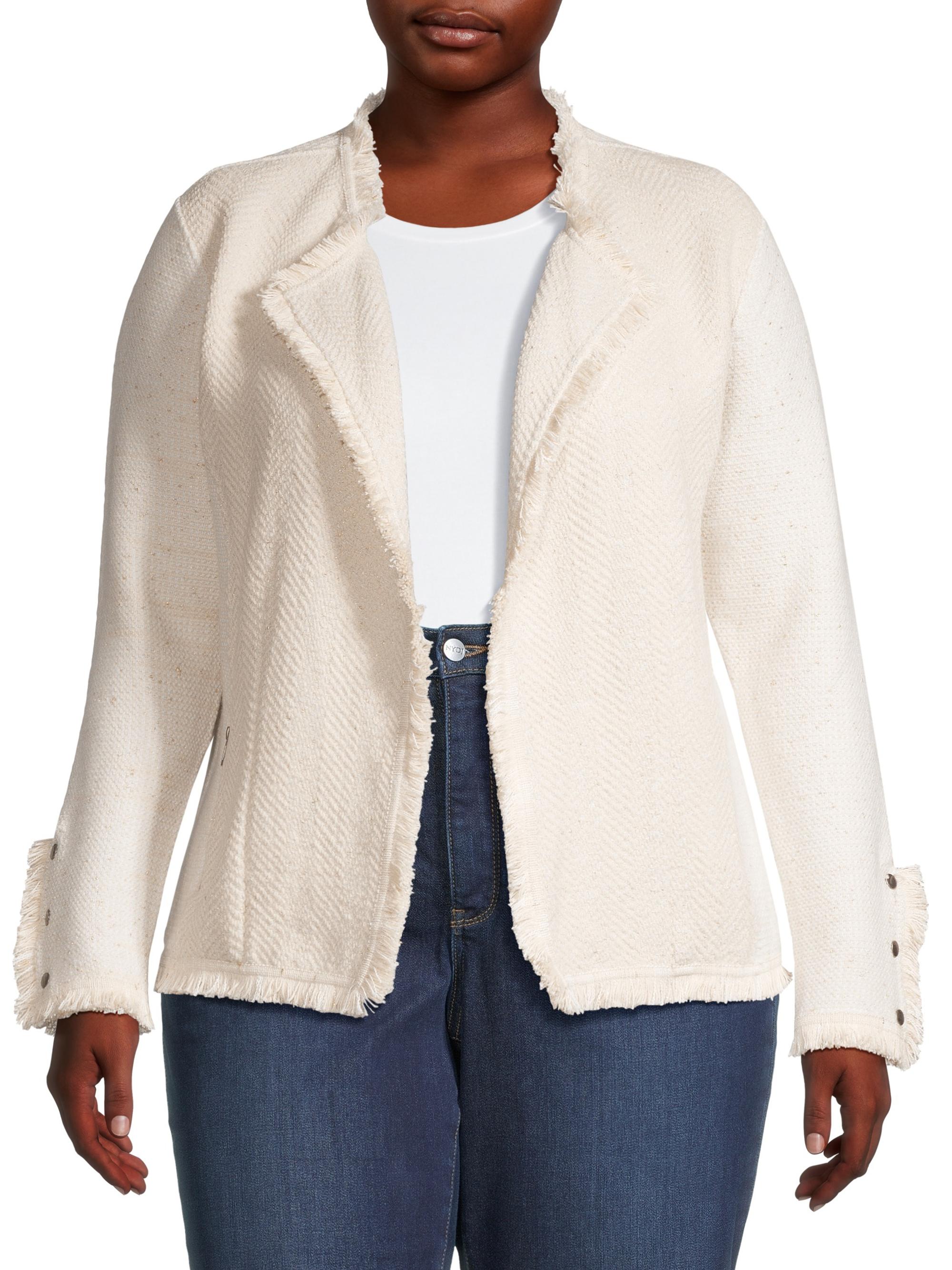 NIC+ZOE, Plus Size Fringe Mix Metallic Cotton-Blend Knit Jacket