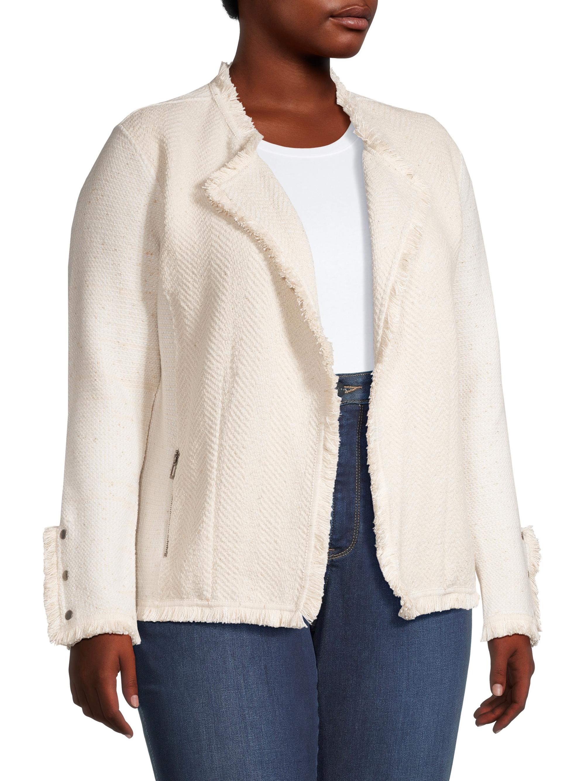 NIC+ZOE, Plus Size Fringe Mix Metallic Cotton-Blend Knit Jacket