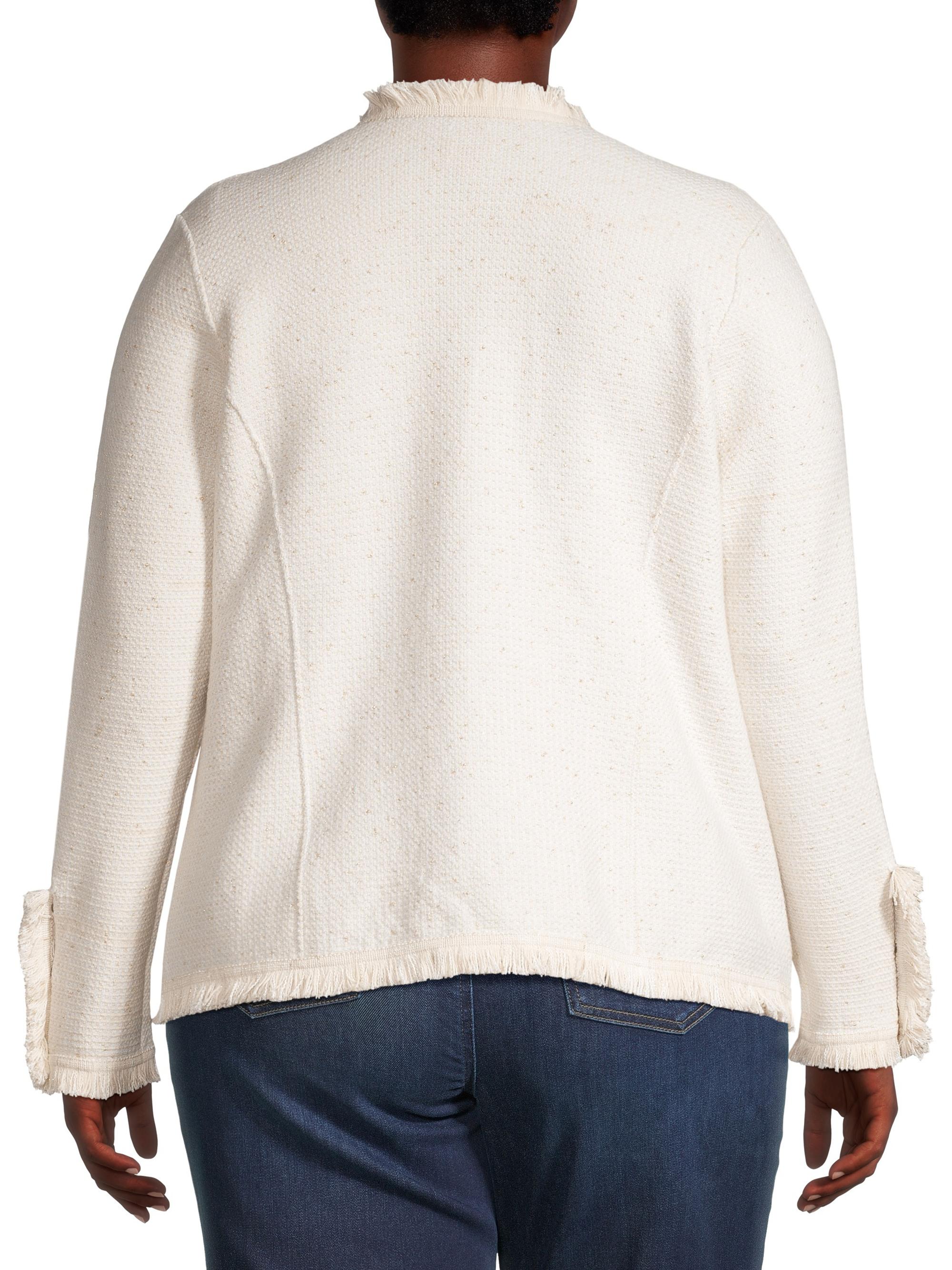 NIC+ZOE, Plus Size Fringe Mix Metallic Cotton-Blend Knit Jacket