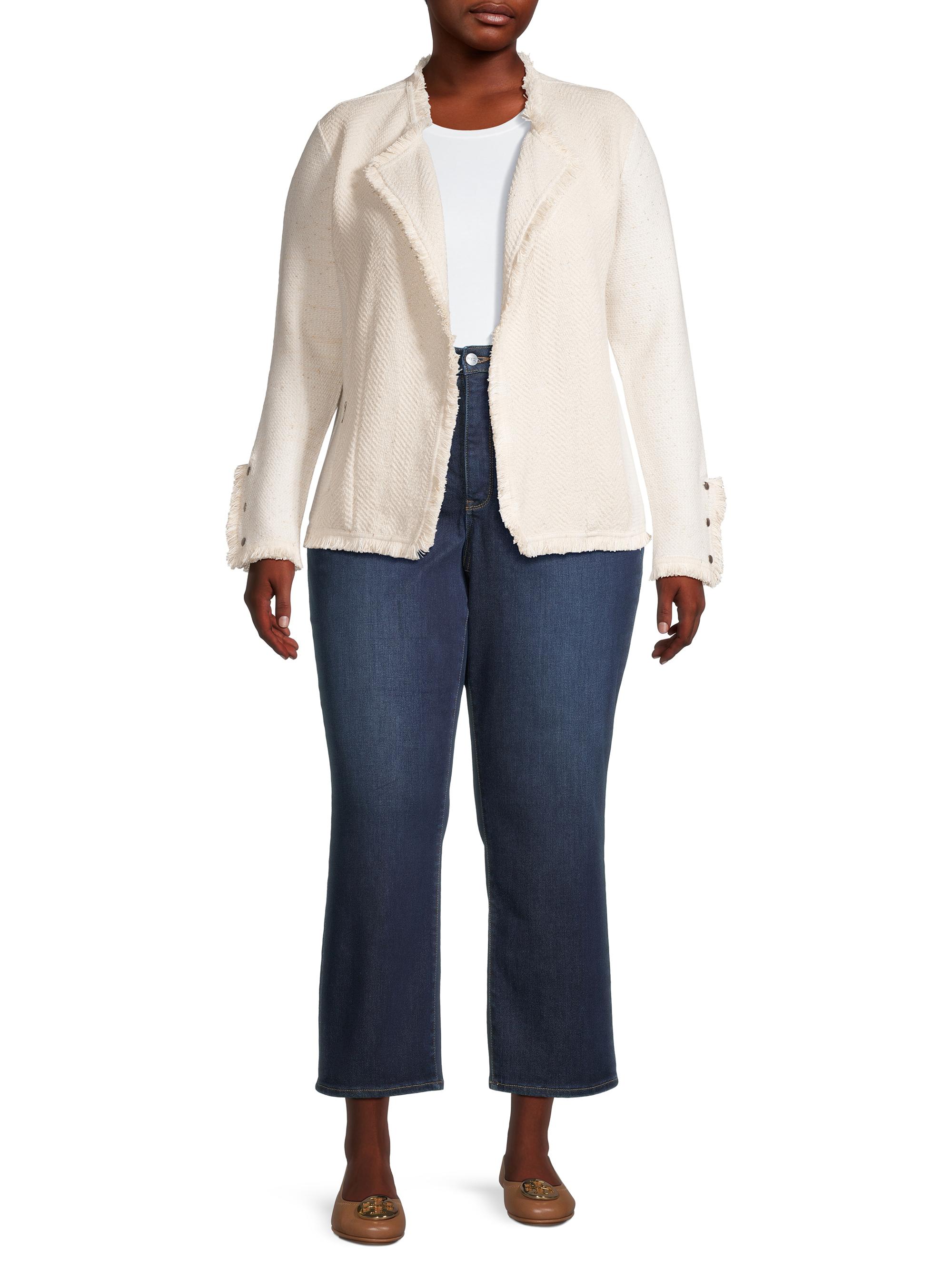 NIC+ZOE, Plus Size Fringe Mix Metallic Cotton-Blend Knit Jacket