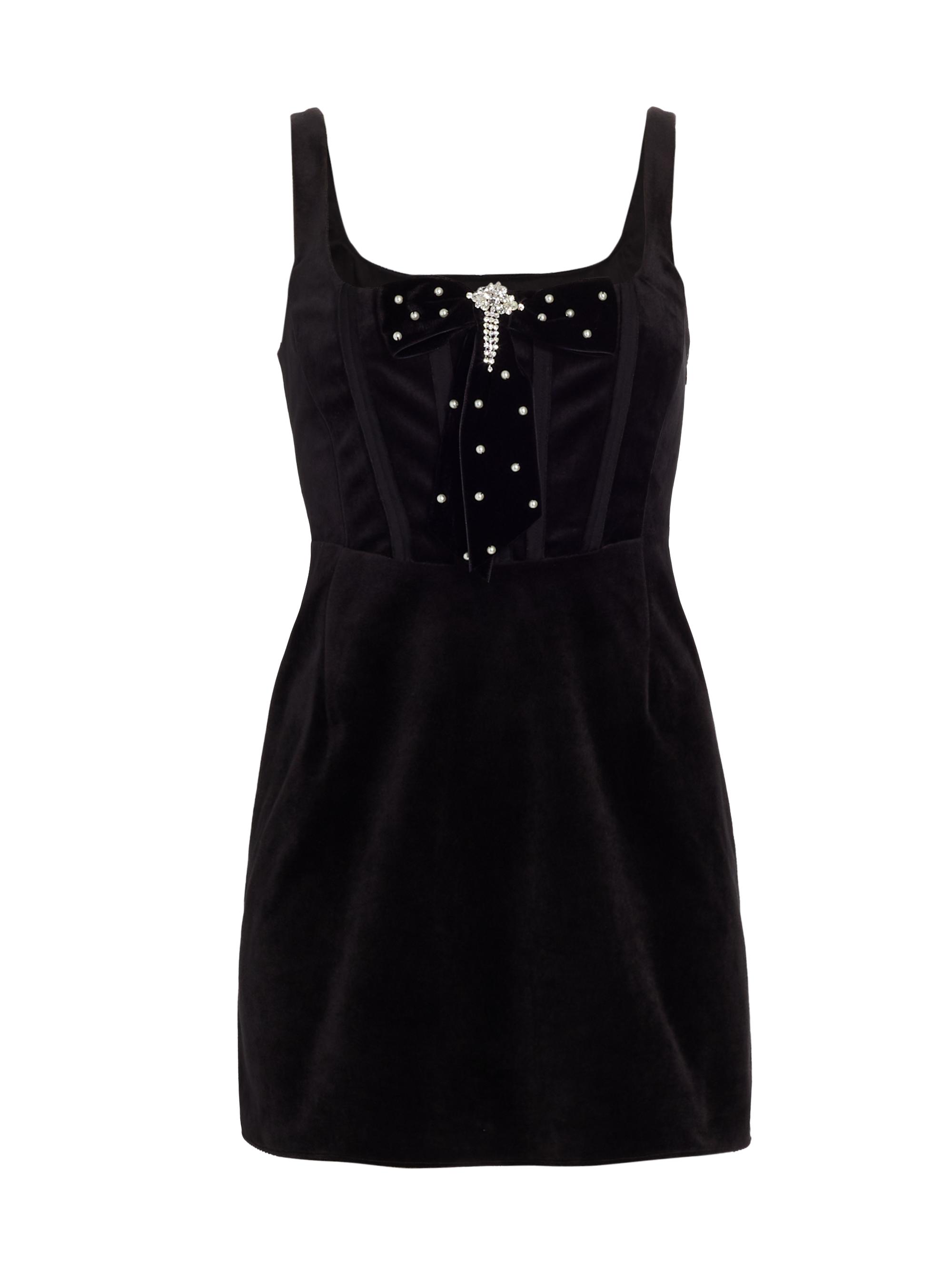 LoveShackFancy Women's Collins Embellished Velvet Corset Minidress - Black