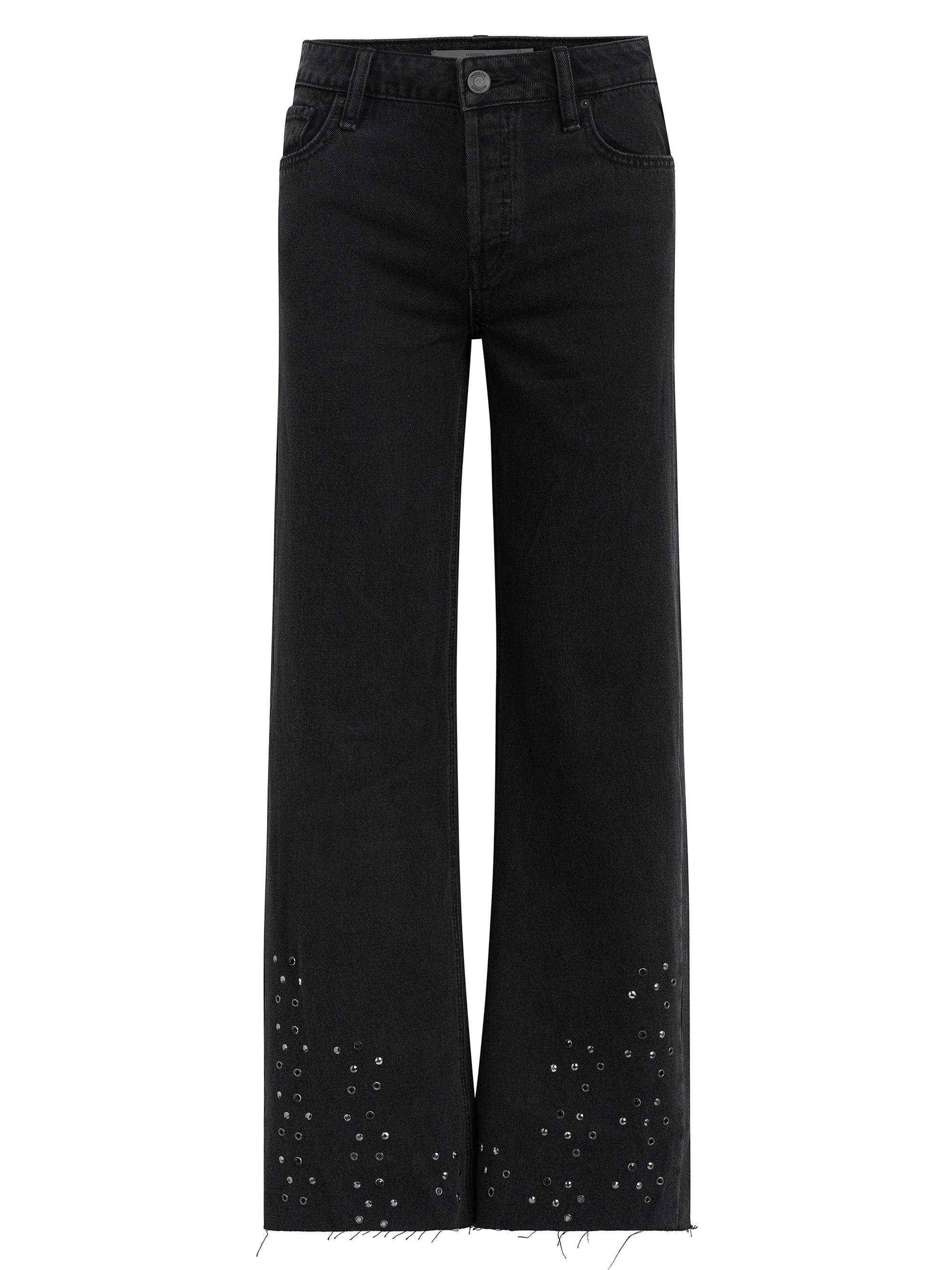 Hudson Jeans Women's Rosie High-Rise Wide Leg Grommeted Fray Ankle Jeans - Black Glitter