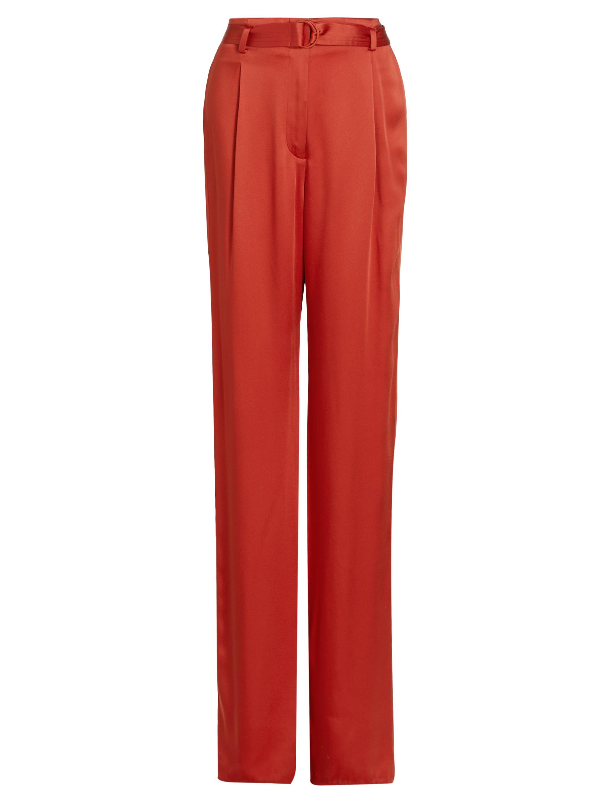 LaPointe Women's Satin High-Rise Belted Trousers - Carnelian