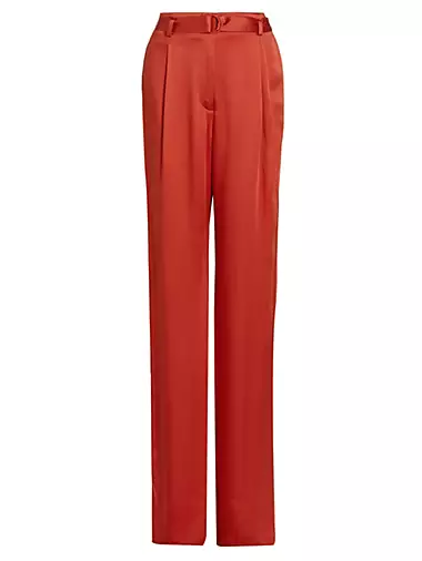 Satin High-Rise Belted Trousers