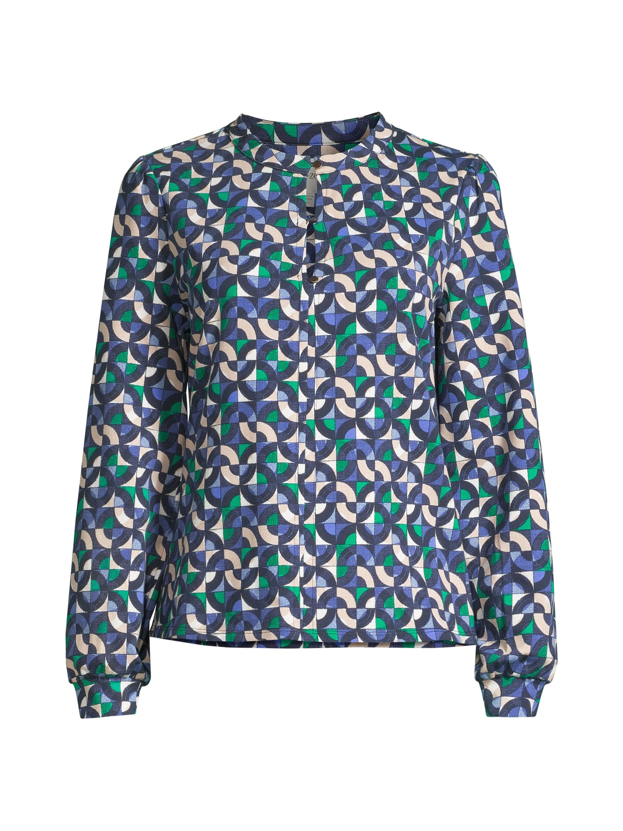 NIC+ZOE Women's Geo Waves Stretch Cotton-Blend Blouse - Blue Multi