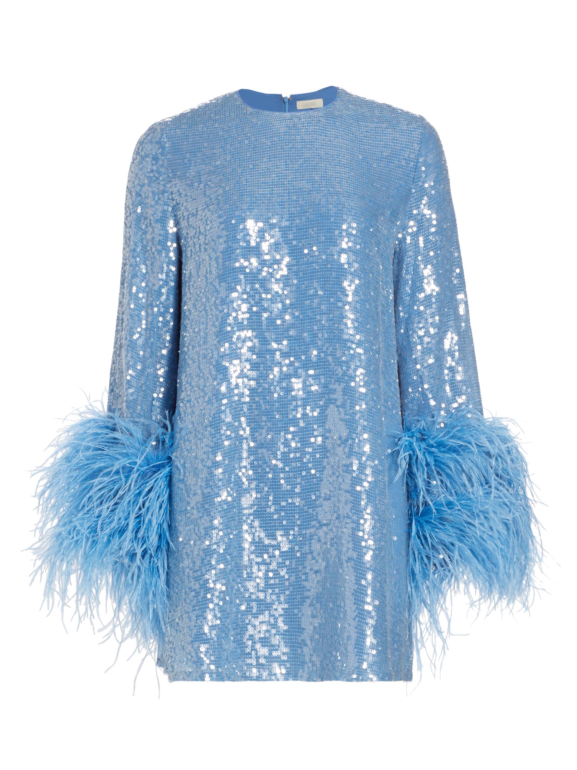 LaPointe Women's Sequin & Ostrich-Cuff Shift Minidress - Sky Blue