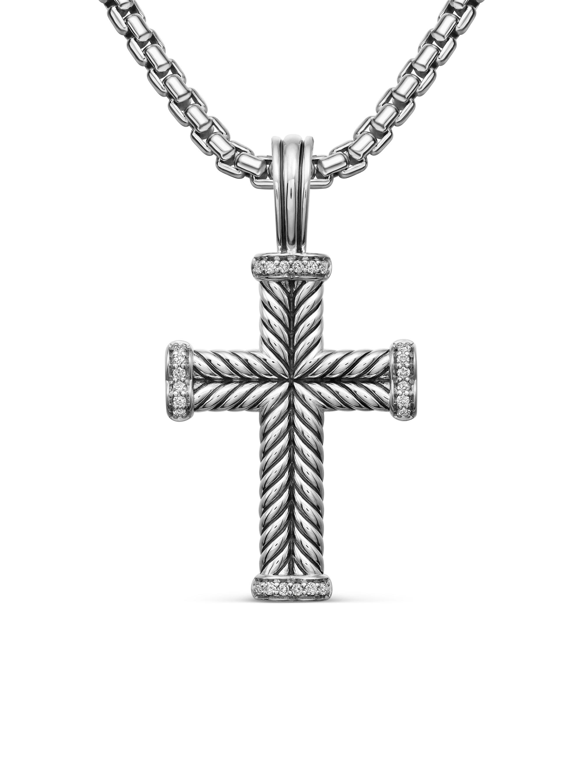 David Yurman Men's Chevron Cross Pendant With Pave Diamonds - Diamond
