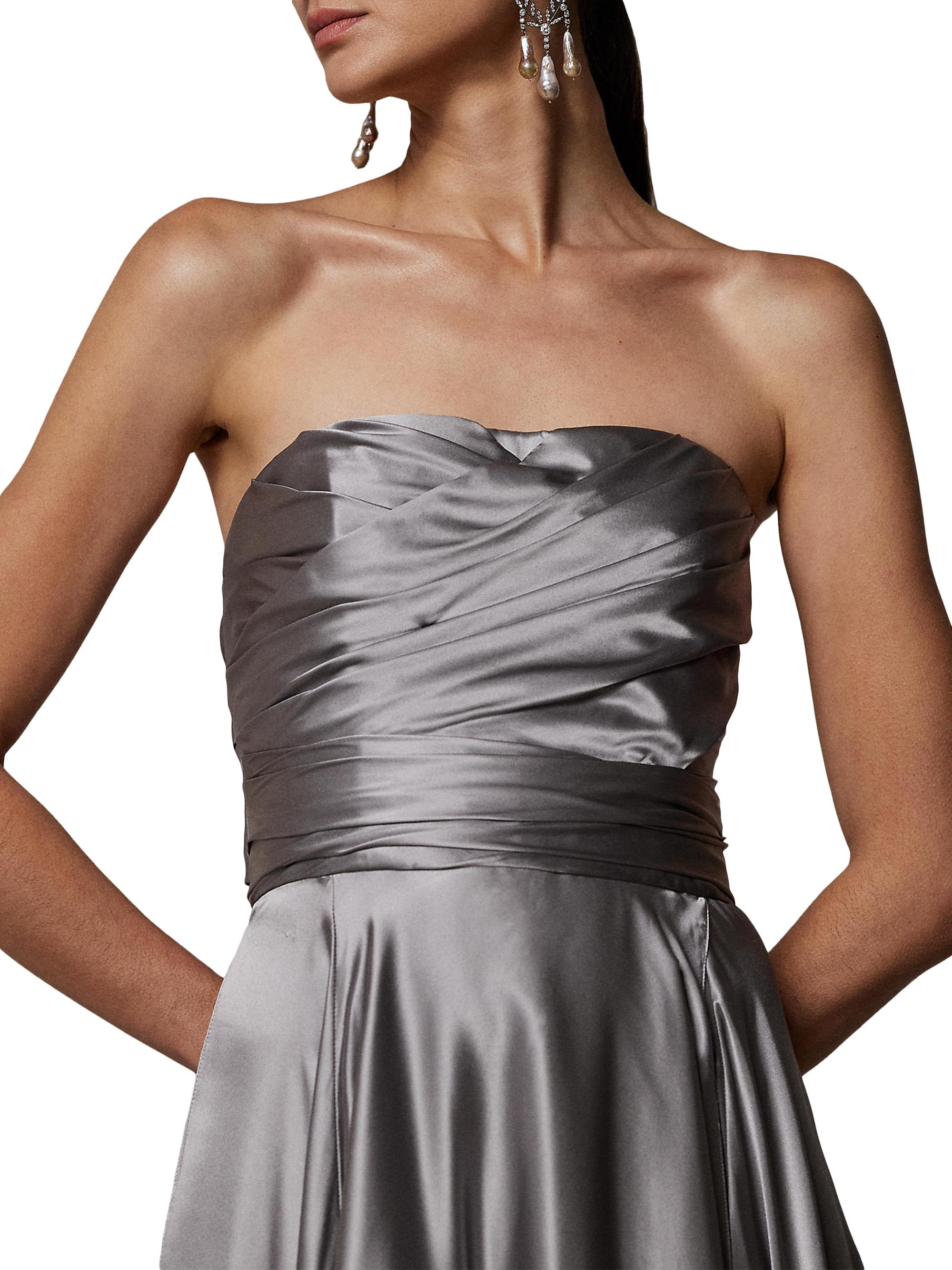 Ralph Lauren Collection Leanne Hammered Satin Strapless Gown