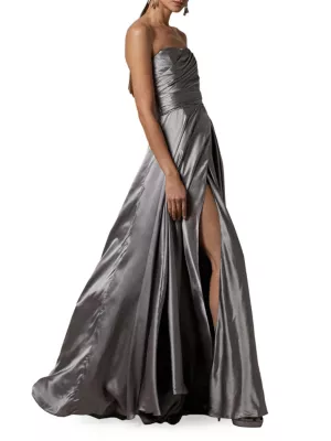 Silver Satin Strapless Dress