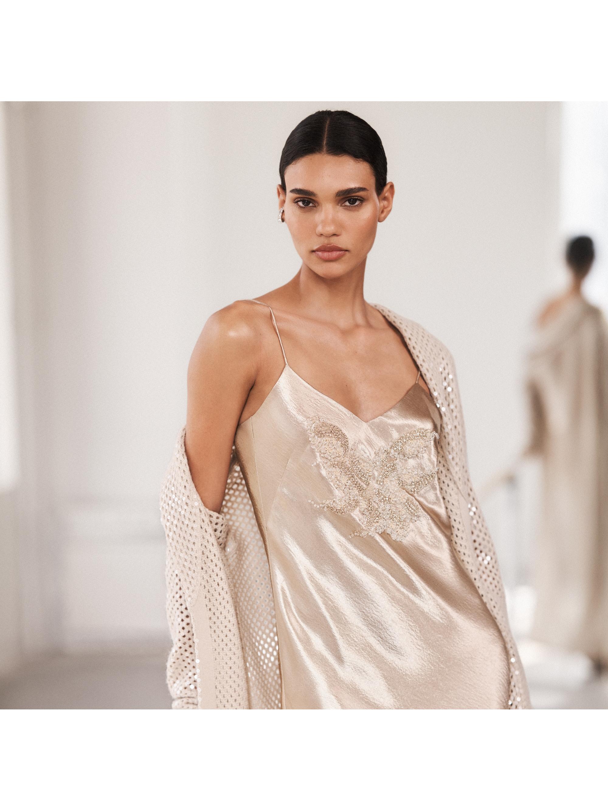 Ralph Lauren Collection Rebekka Beaded Satin Slip Dress | Saks Fifth Avenue