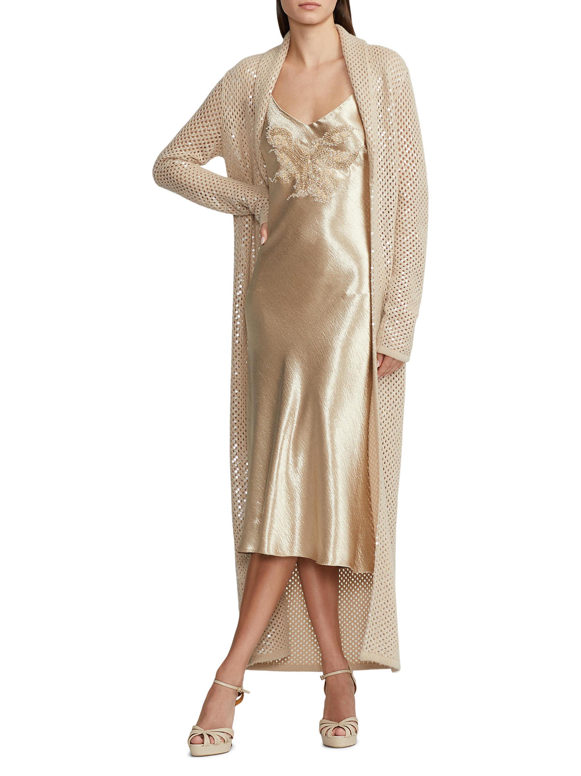 green emerald velvet dress A/W 1995 Gold Turtleneck Fully Sequin Embellished Long Sleeve Gown main image 0