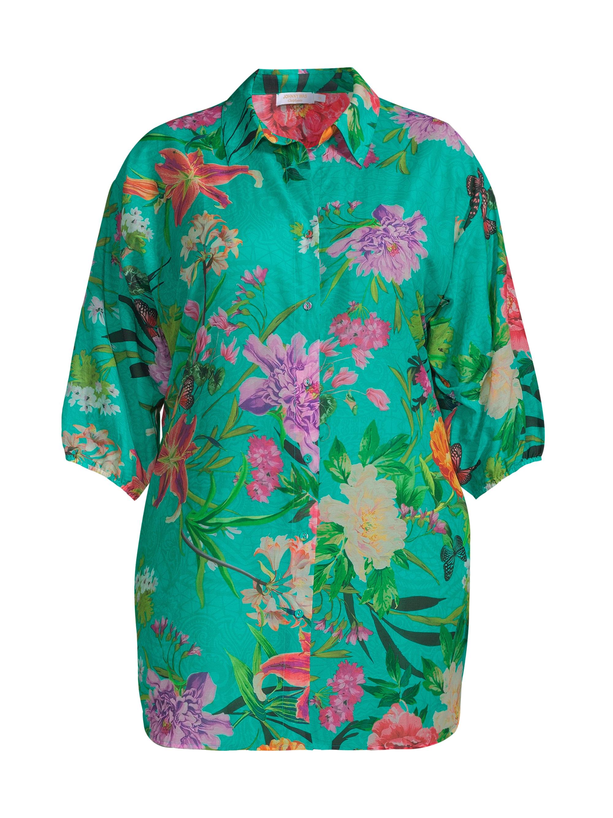 Johnny Was Women's Plus Size Peacock Goza Cotton & Silk Shirtdress