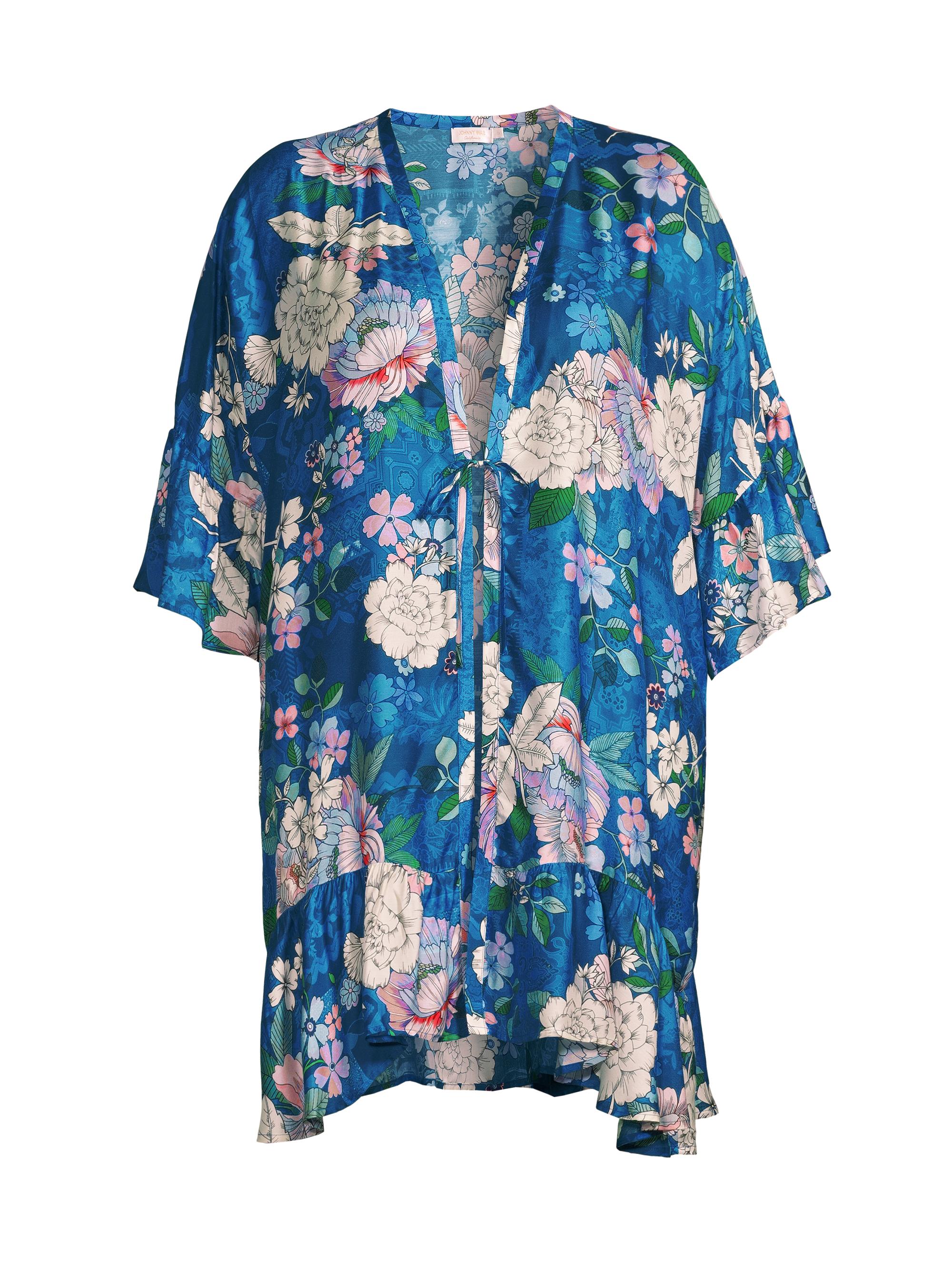 Johnny Was Women's Blue Dove Ruffle Kimono-Inspired Robe
