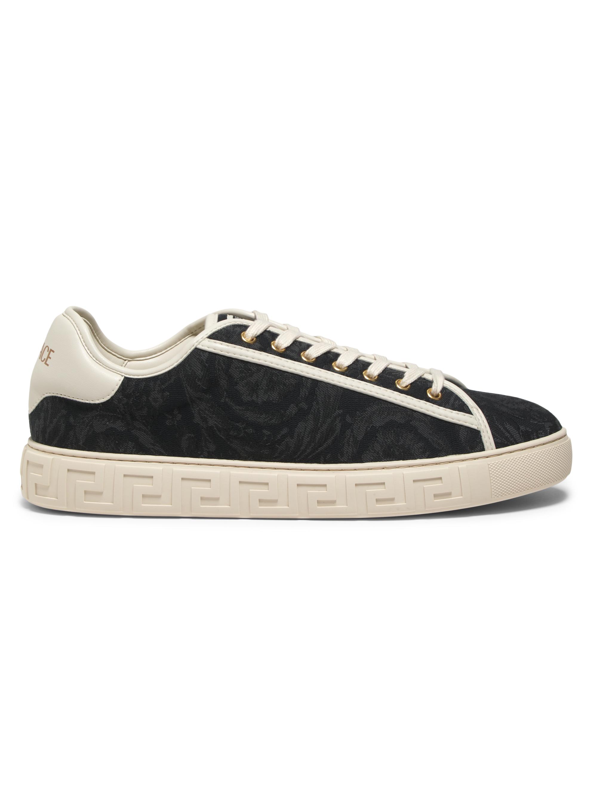 Versace Men's Barocco & Leather Low-Top Sneakers - Black Off White