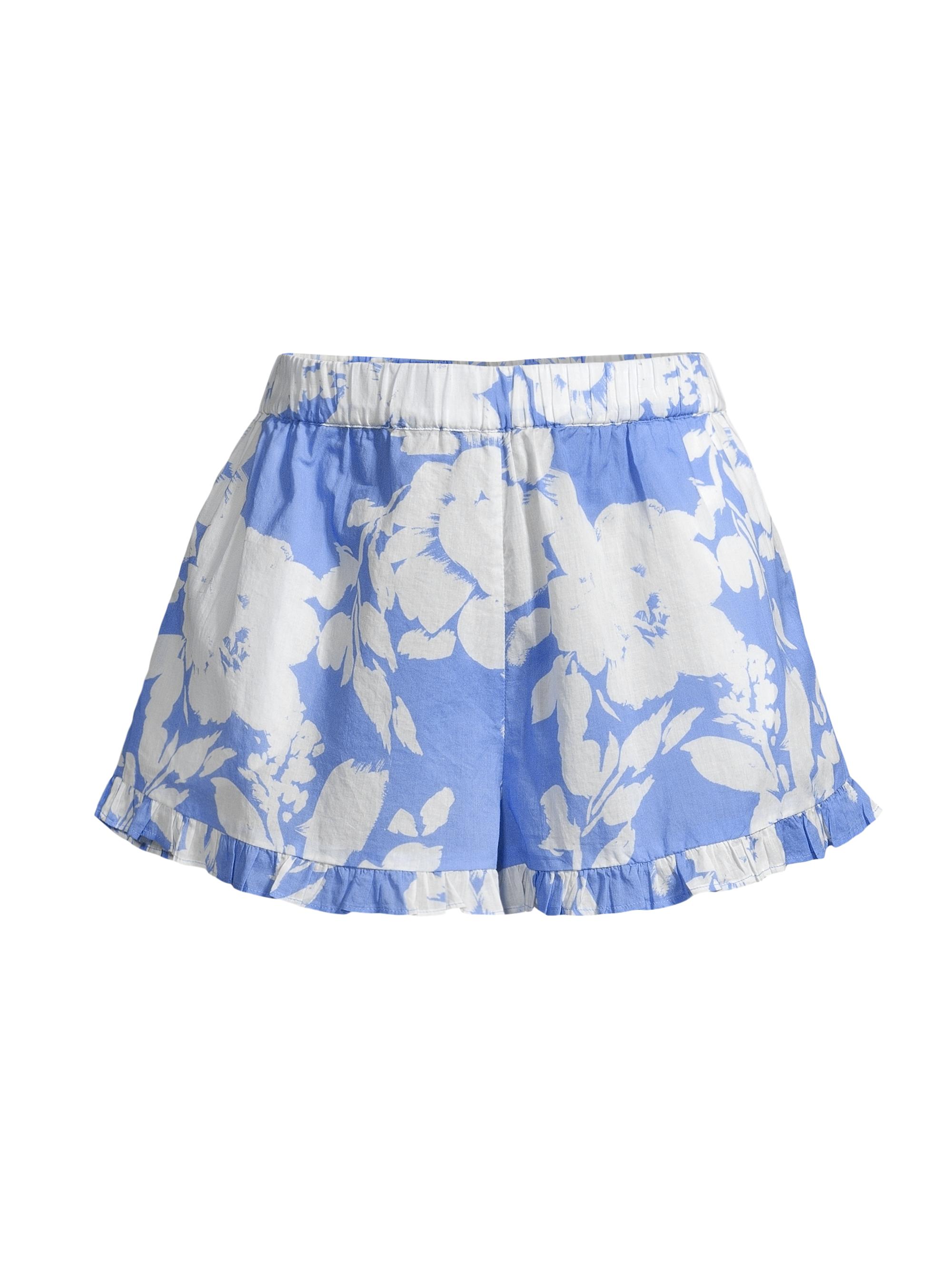 Tanya Taylor Women's Marley Ruffle Hem Floral Shorts - Azure Blue Off White