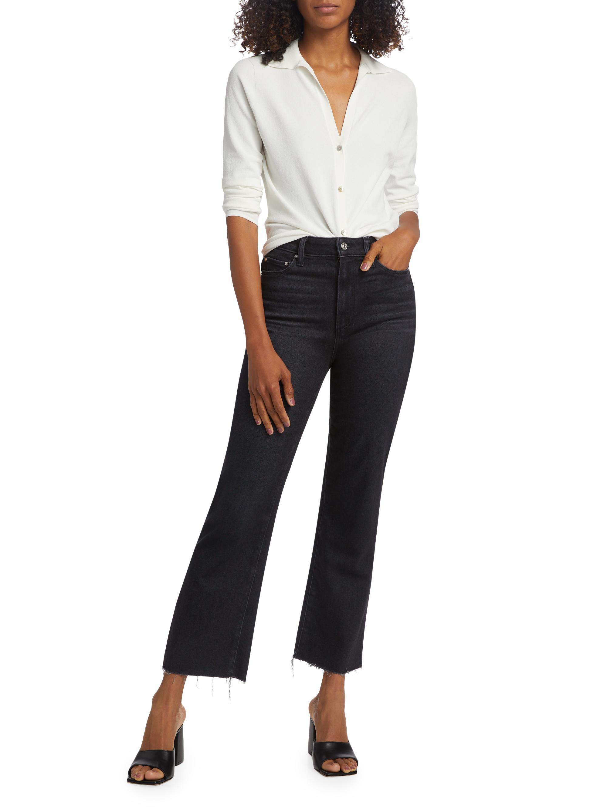 PAIGE Women's Claudine High-Rise Ankle Flare Jeans In Black Velvet - Double Button Closure, Slim Fit - View #11