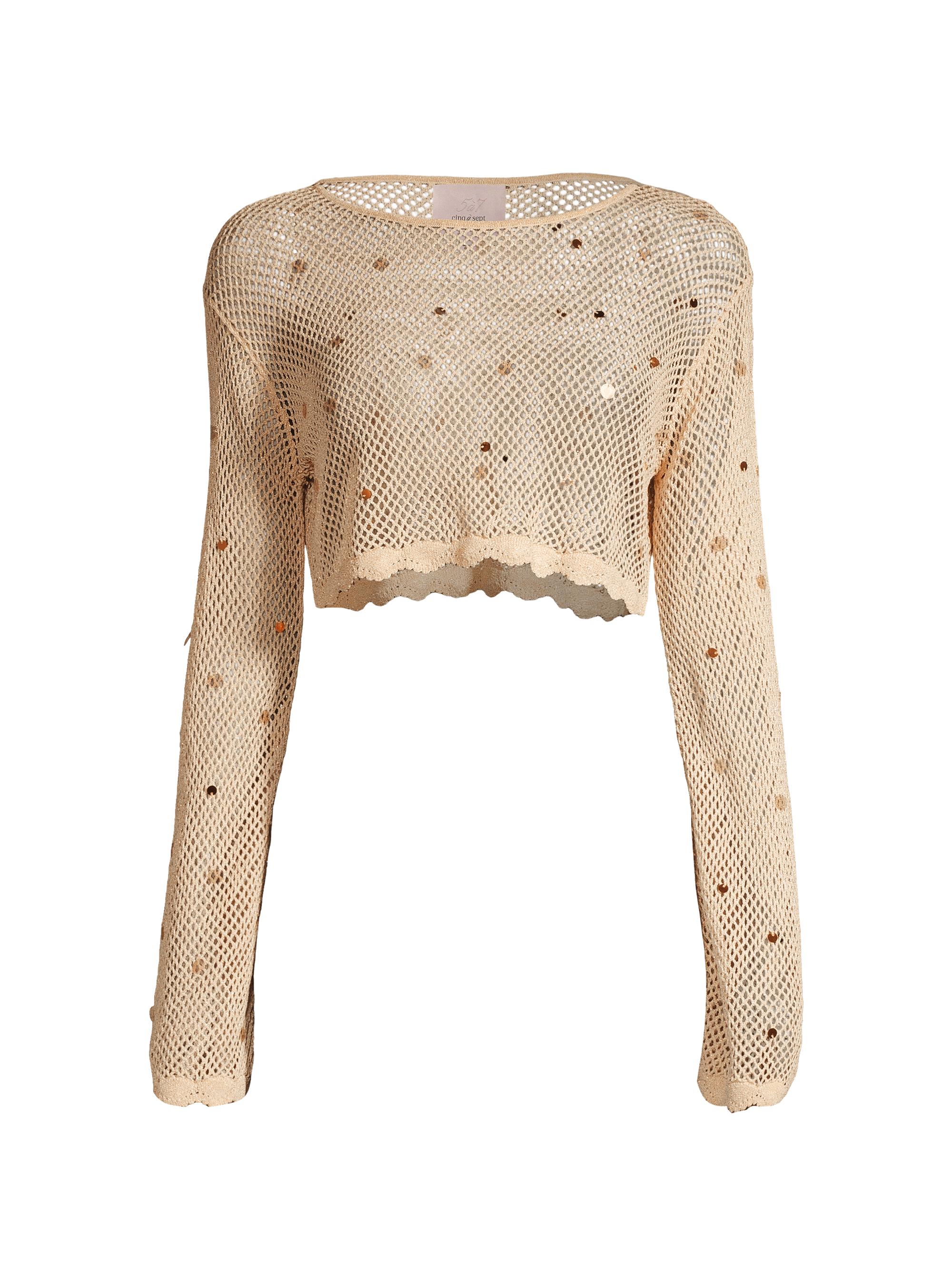 CINQ A SEPT Women's Haven Sequin-Embellished Mesh Knit Crop Top - Natural Gold