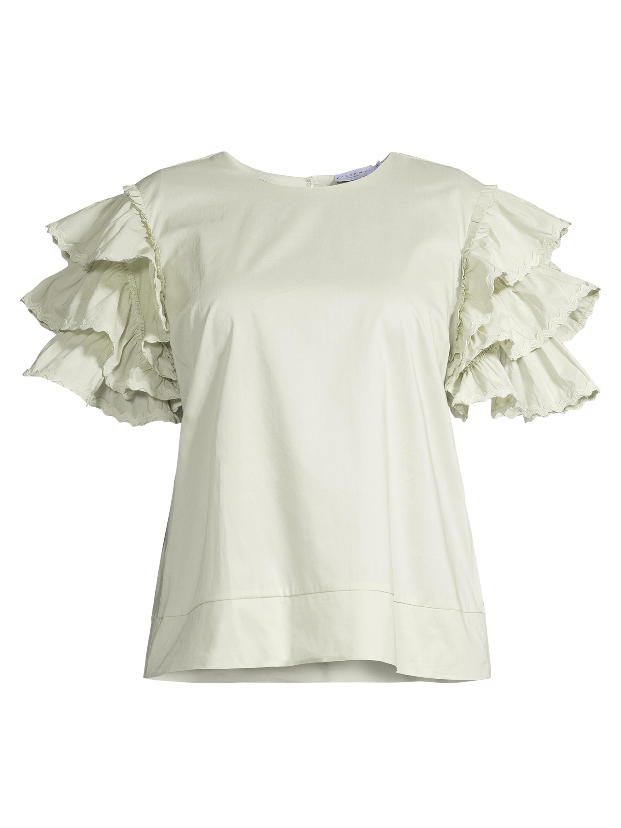 Harshman Women's Plus Size Juliette Ruffled Cotton Blouse - Soft Green