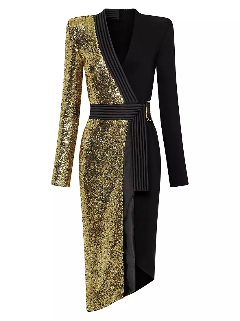 Shop Zhivago Take Off Sequined Two-Tone Wrap Dress