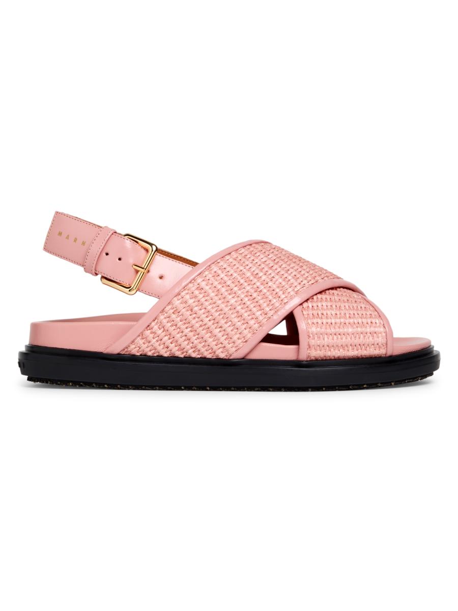 靴 Marni flower Leather sandal Black satin Fussbett with flower appliqués | Marni