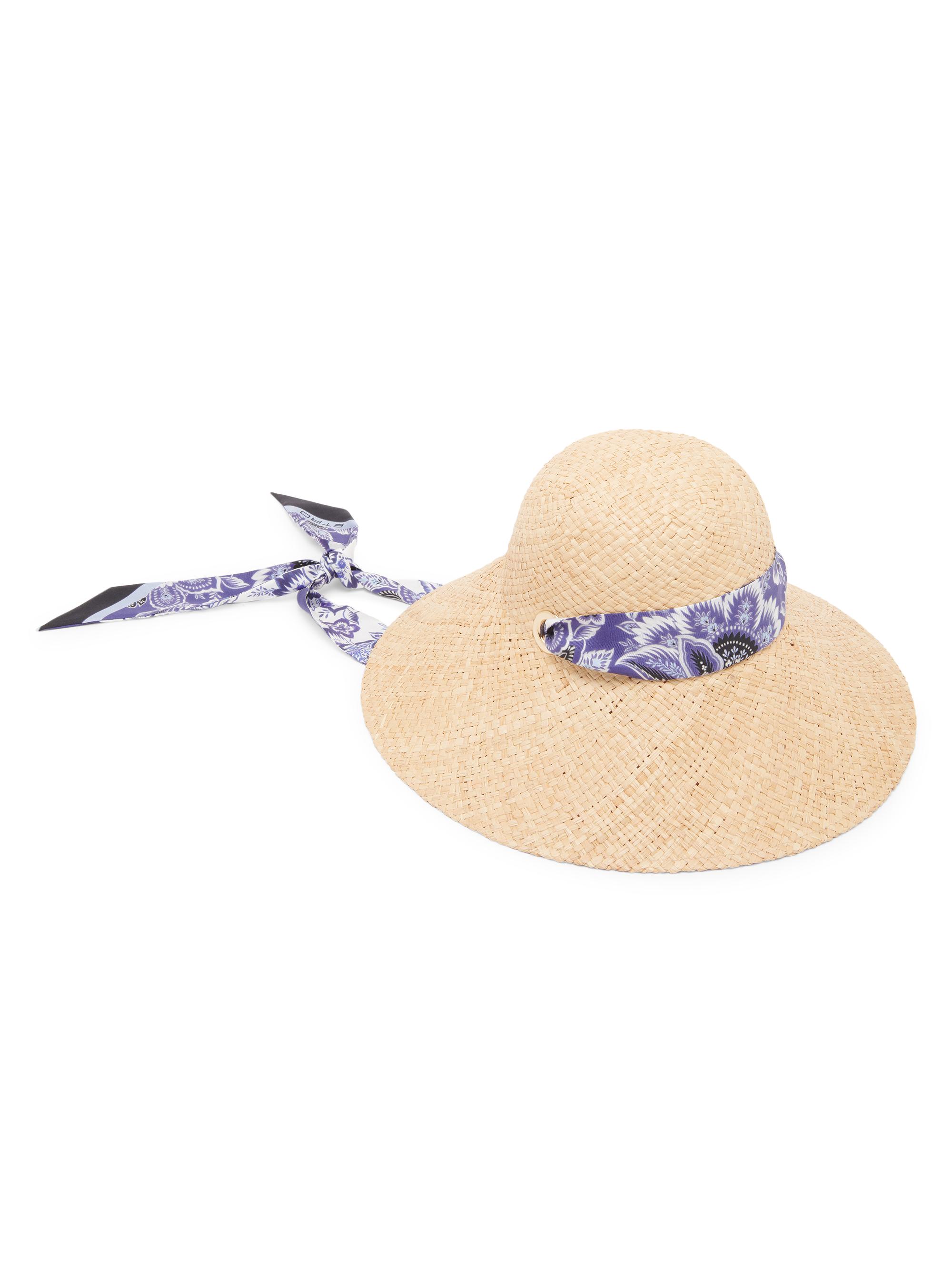 Etro Women's Paisley Silk Ribbon-Trimmed Raffia Hat - Beige