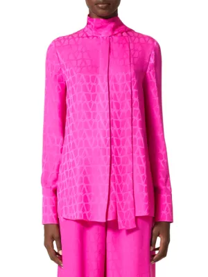 Valentino Garavani Toile Iconographe silk-jacquard blouse - Pink