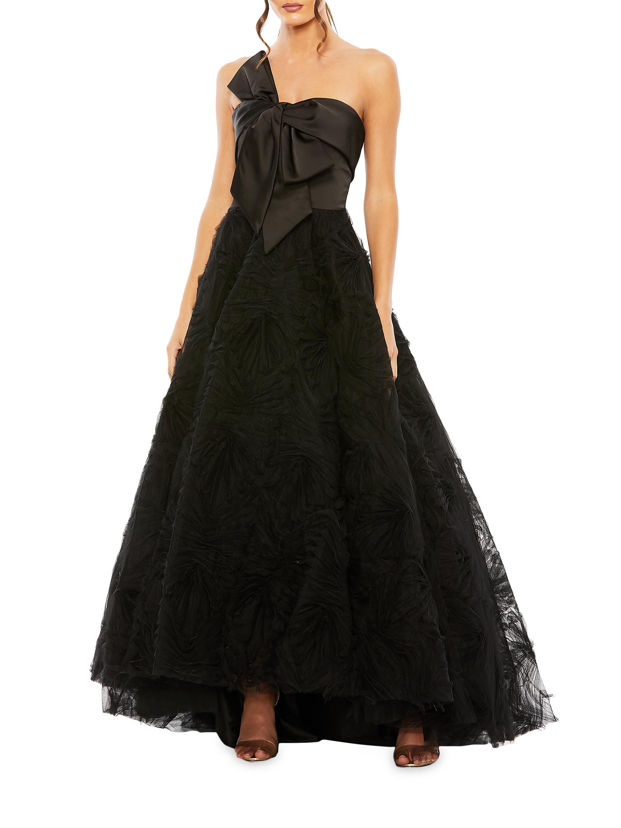 Mac Duggal Women's Bow Textured Tulle Gown - Black