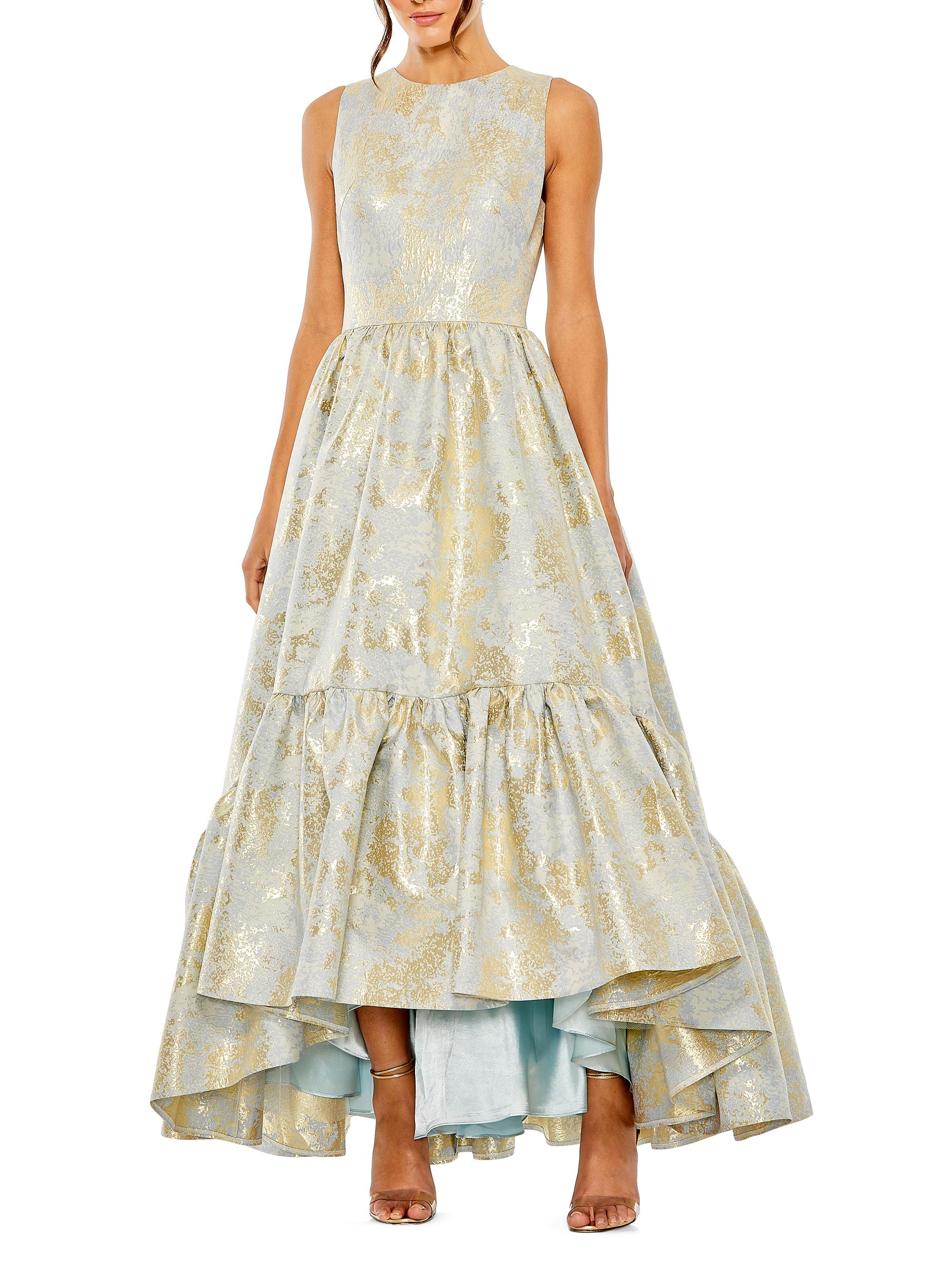 Mac Duggal Women's Metallic Brocade Flounce Ballgown - Powder Blue