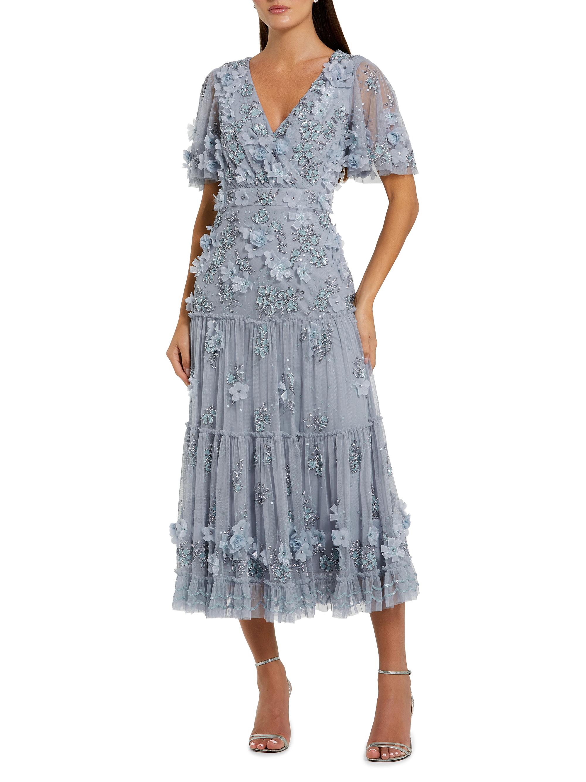 Mac Duggal Women's Floral Embellished Tiered Midi-Dress - Powder Blue