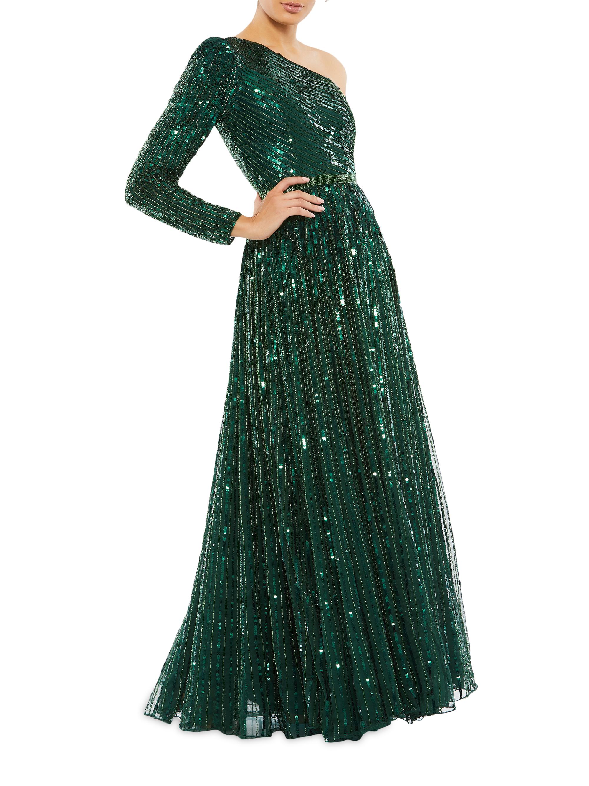 Mac Duggal Women's Sequined One-Shoulder Gown - Emerald