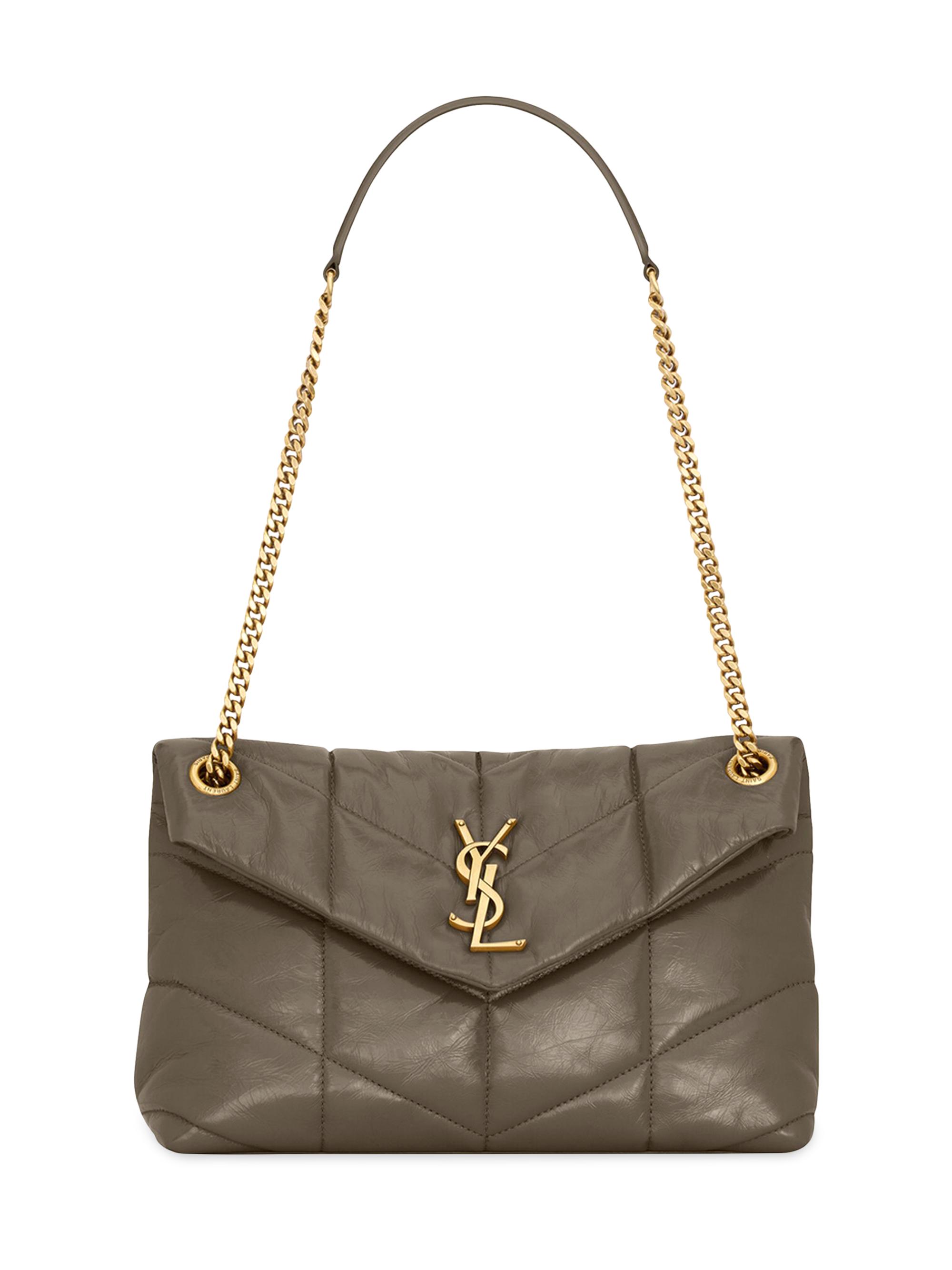 Saint Laurent Women's Puffer  in Quilted Crinkled Leather - Light Musk