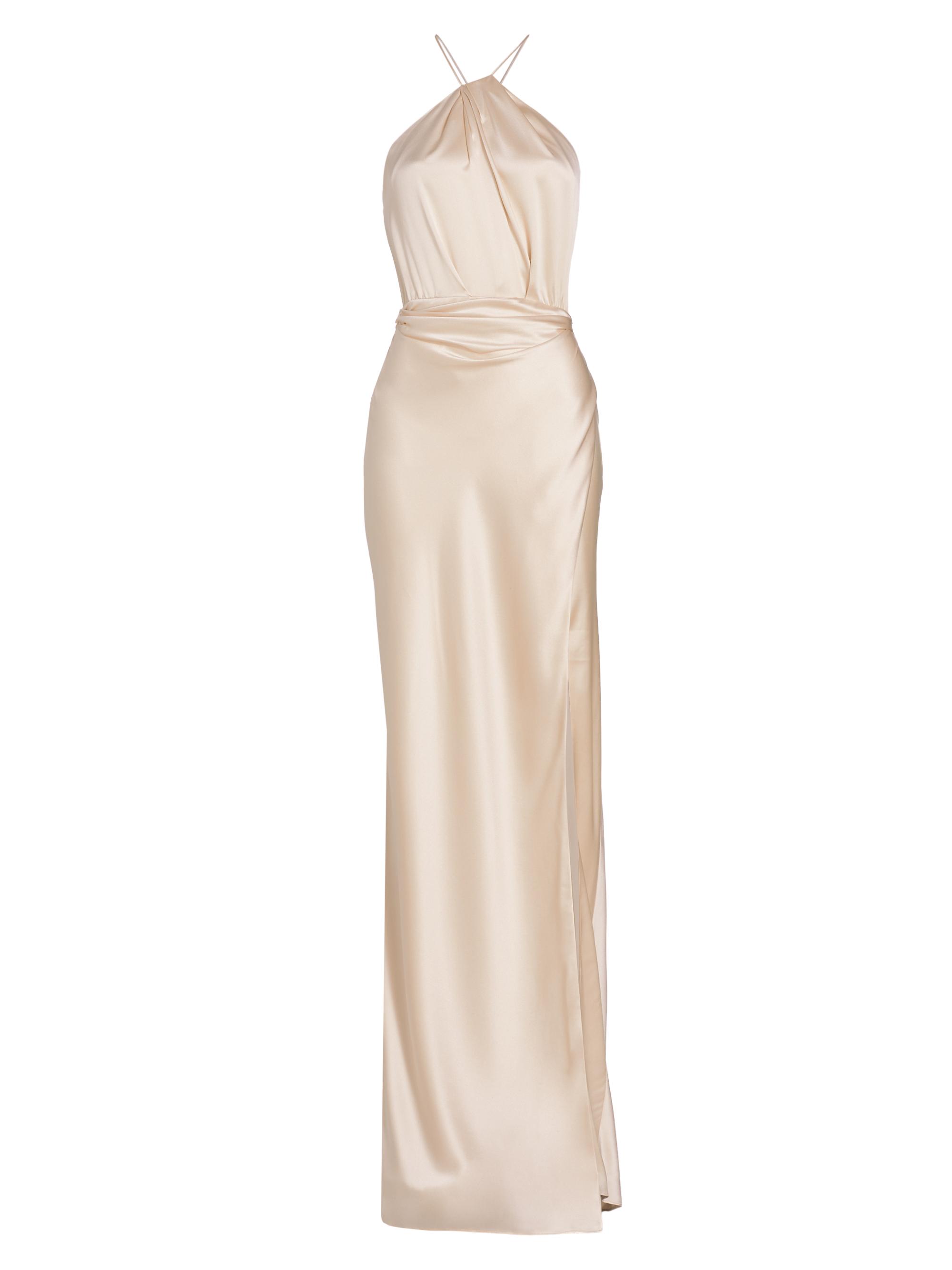 The Sei Women's Satin Silk Pleated Halter Gown - Oat