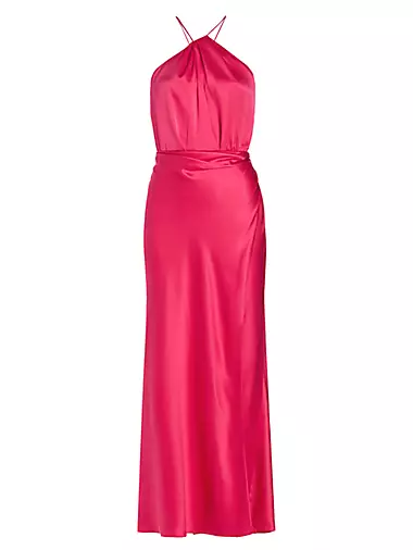 Asymmetric silk satin gown in pink - The Sei
