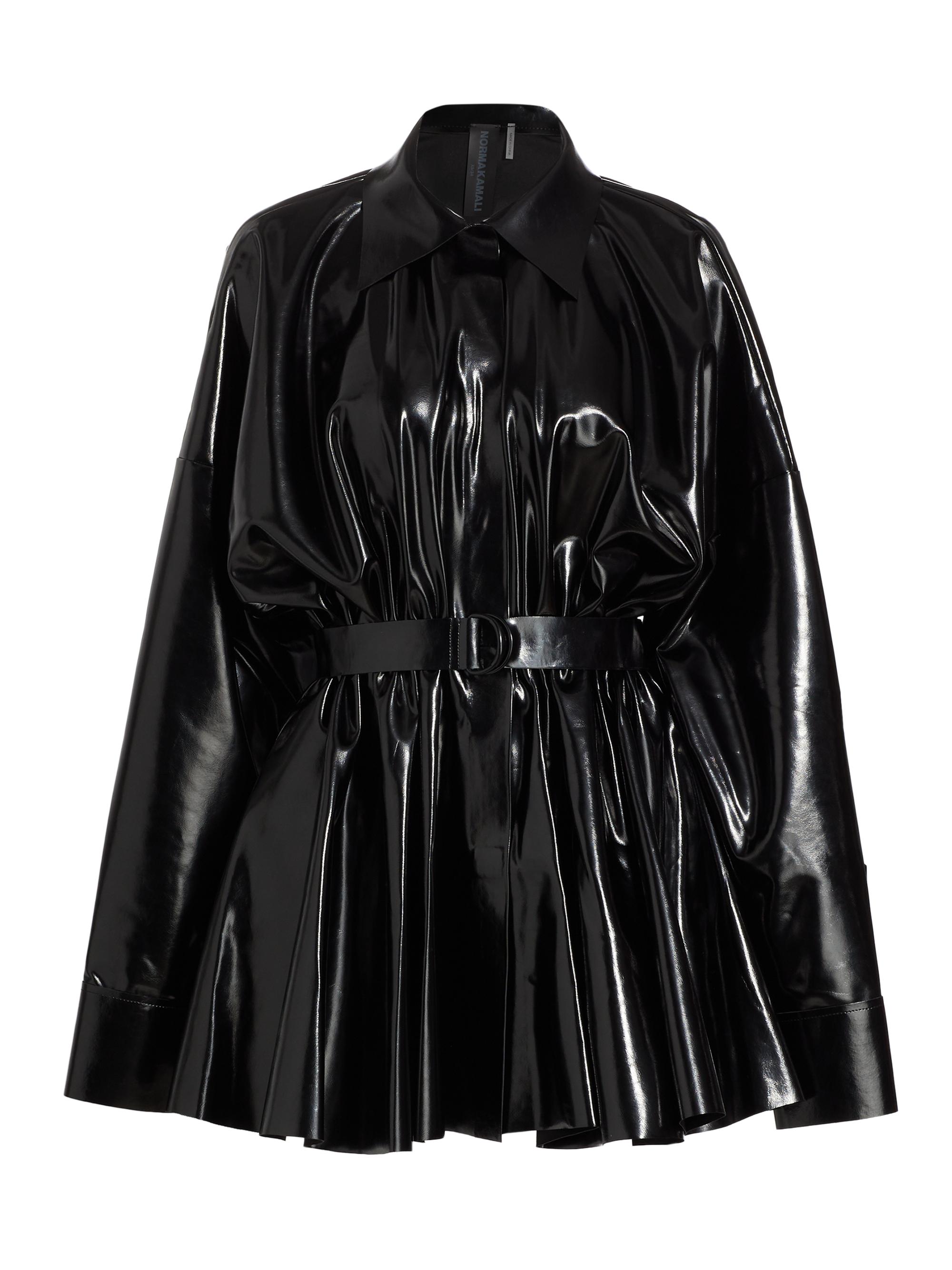 Norma Kamali Women's Faux Patent Leather Oversized Tie-Waist Shirtdress - Black